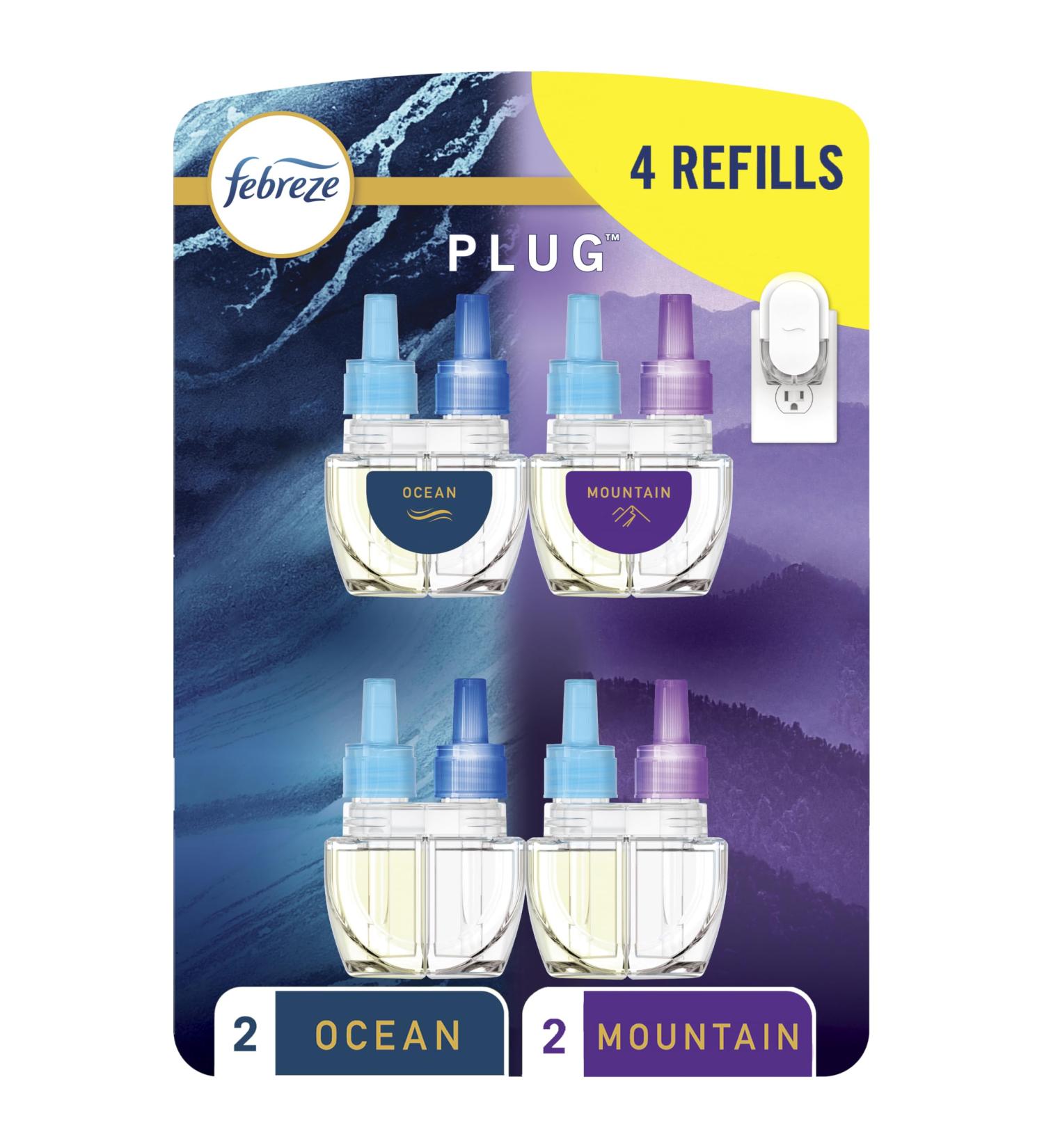 Febreze Odor-Fighting Fade Defy PLUG Air Freshener Refills - Mountain & Ocean Scents 4-Pack (0.87 fl. oz. Each) - International Shipping Available - Buy Online on GoSupps.com