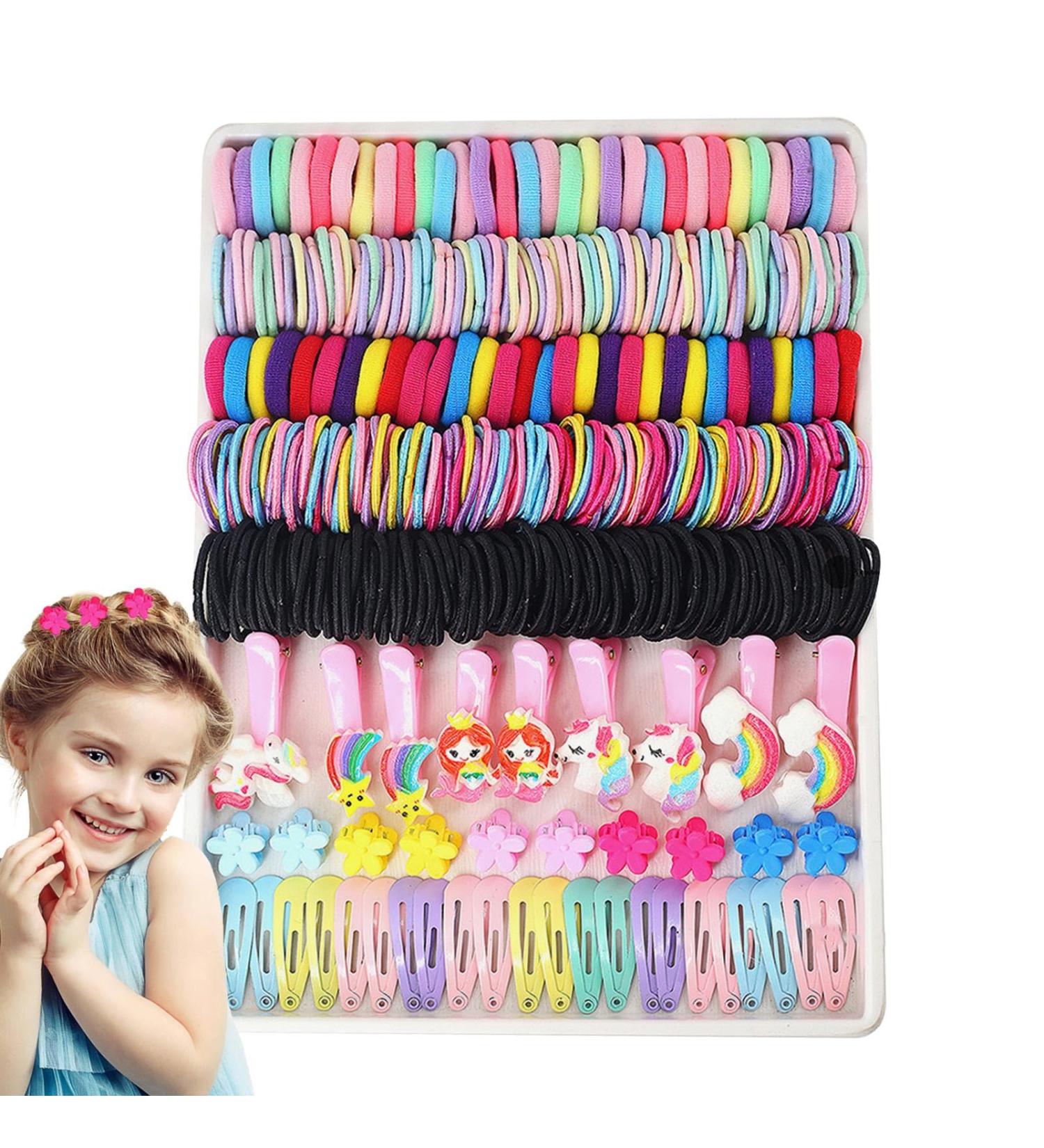 Hair Accessories Set for Girls | Colorful Hair Tie Ponytail Holders | Small Colorful Hairbands Ponytail Holders Rubber Bands Flower Hair Clip Metal Snap Hair Clips for Girls Kids Women B131 - Buy Online on GoSupps.com