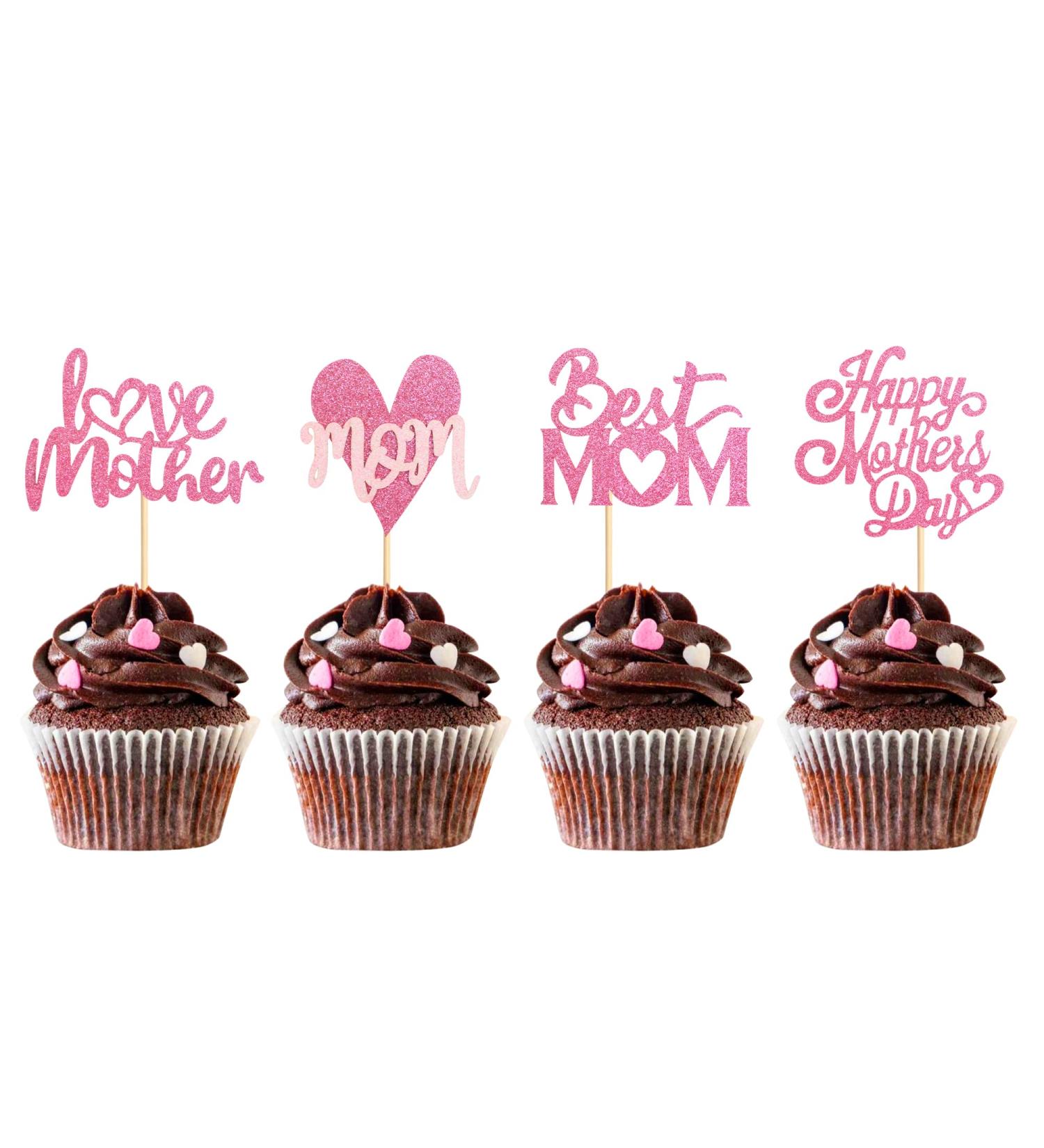 Blumomon 36 Pack Glitter Happy Mother's Day Cupcake Toppers - Pink Mom Picks for Party Decorations & Celebrations - Buy Online on GoSupps.com