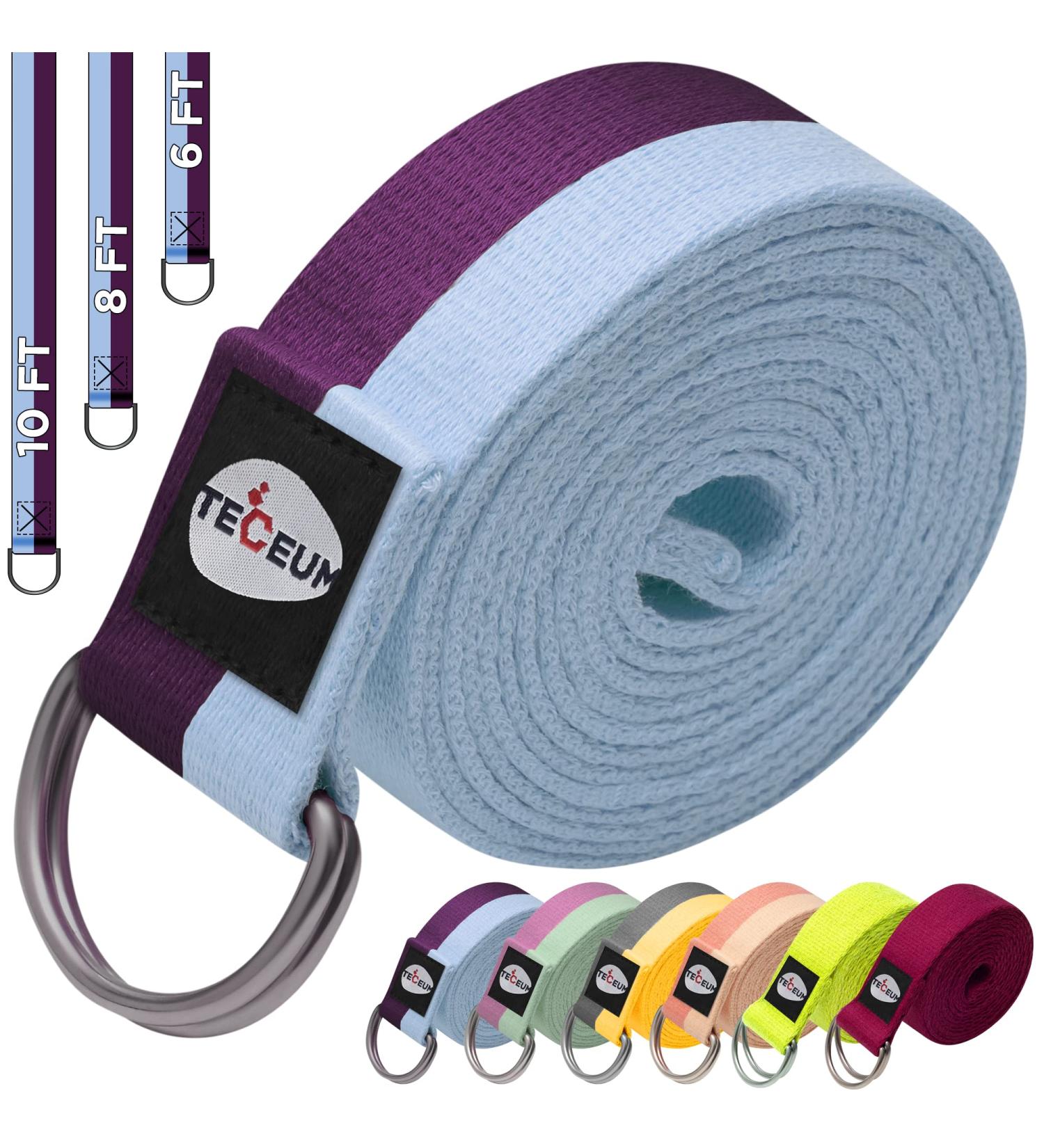 TECEUM Spring 2023 Yoga Strap Cotton 8 ft - Adjustable Non-Slip Belt for Yoga, Pilates & Physical Therapy - Mixed Blueberry - Buy Online on GoSupps.com