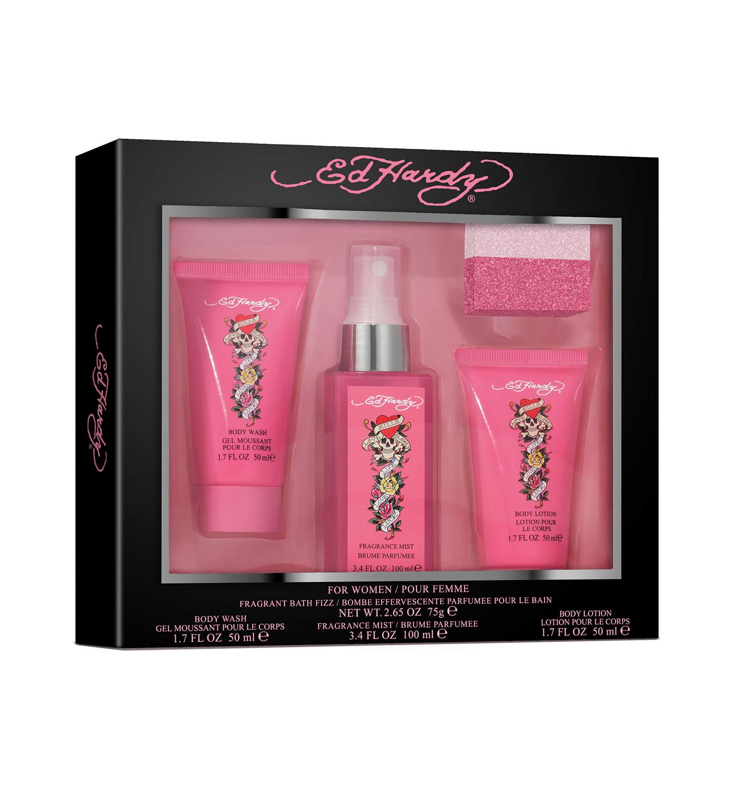 Ed Hardy Women's Perfume Fragrance Set Body Wash Body Lotion Body Mist & Bath Fizz 4 Piece Set - Buy Online on GoSupps.com