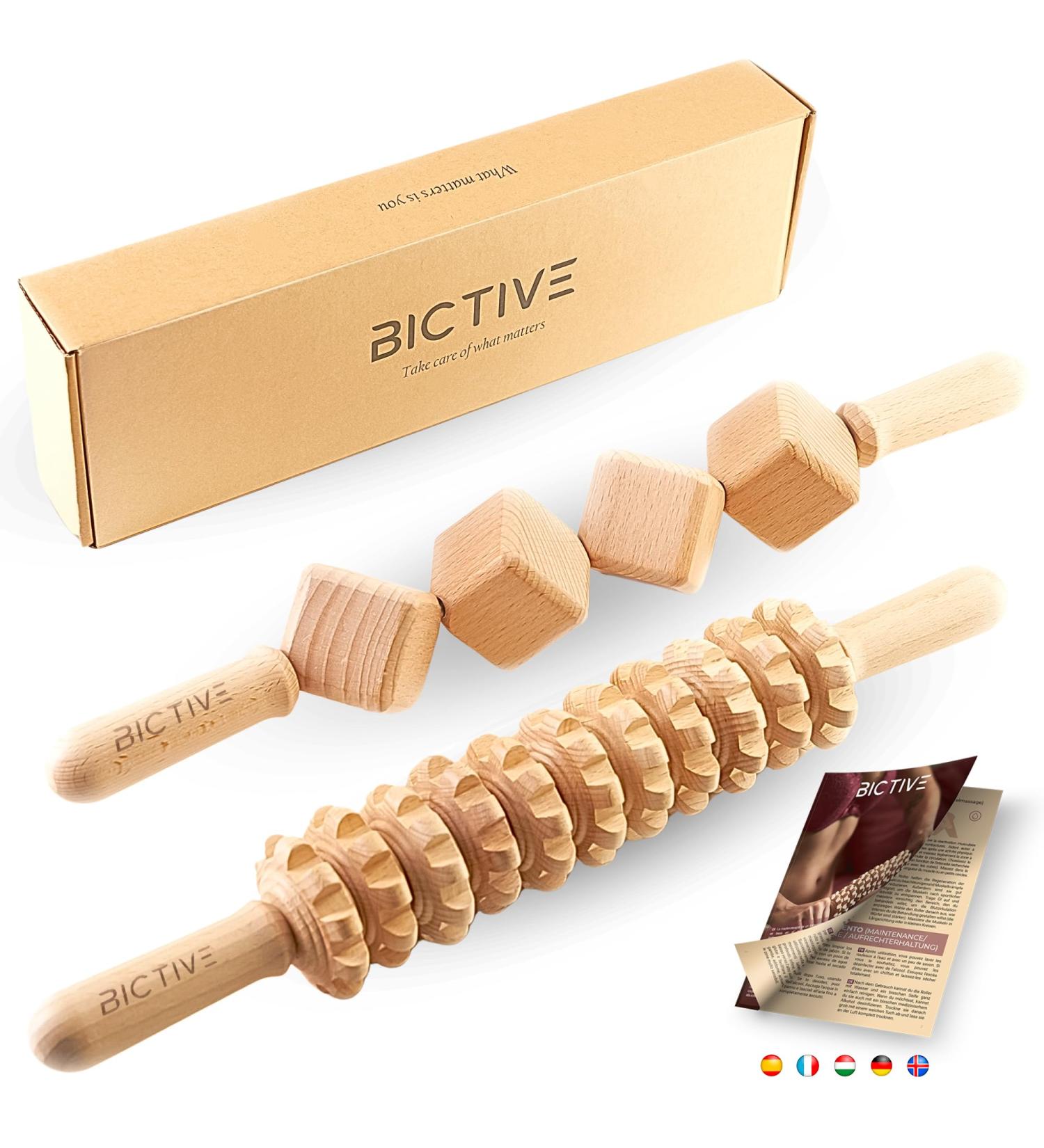 Bictive Massage Roller Set - Maderotherapy Anti-Cellulite Device | Wood Massage Tools for Legs Stomach & Back - International Shipping Available - Buy Online on GoSupps.com