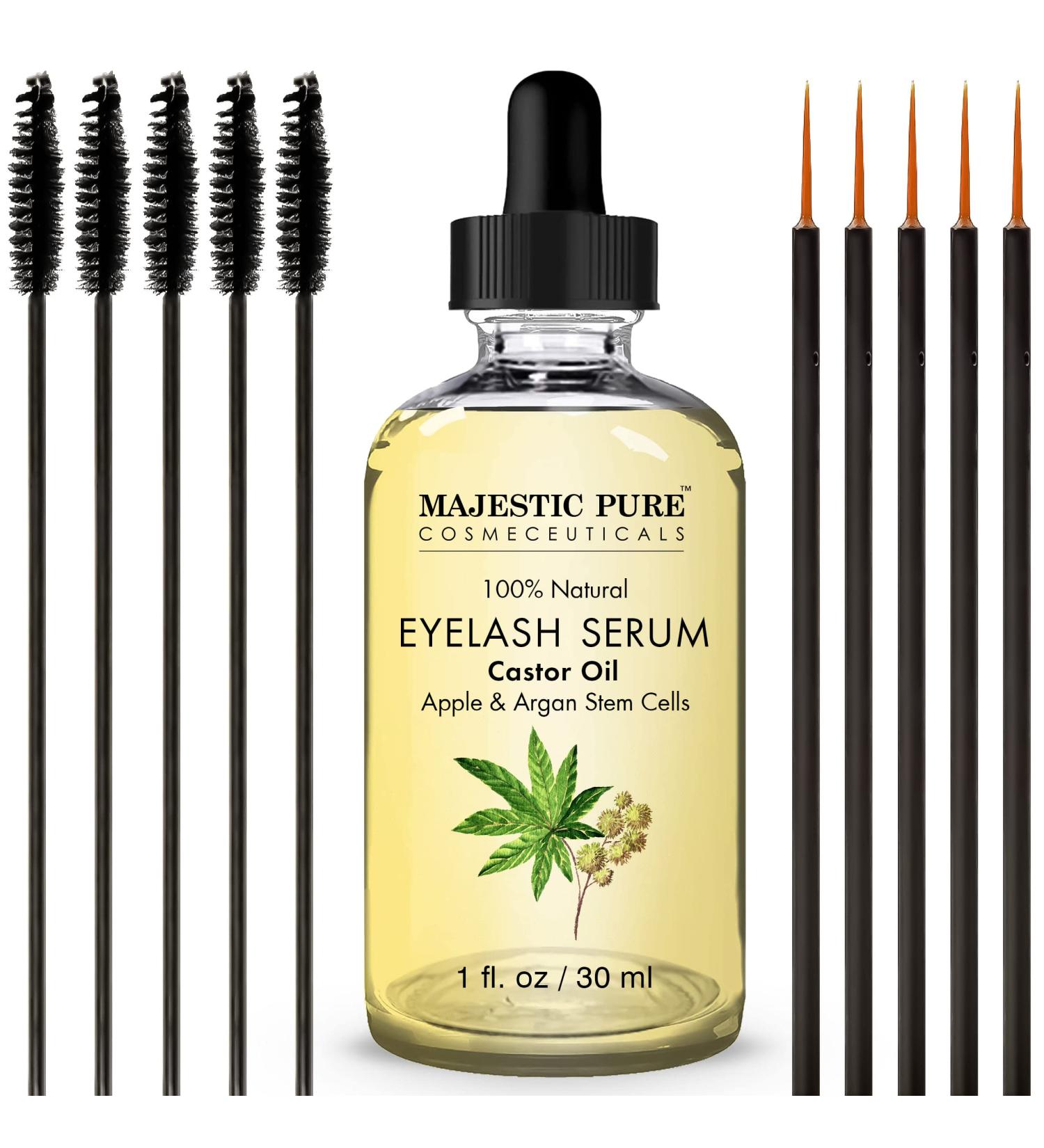 Majestic Pure Castor Oil Eyelash Serum with Apple & Argan Stem Cells for Longer Thicker Eyelashes, Eyebrows & Hair - 1 fl oz - Buy Online on GoSupps.com
