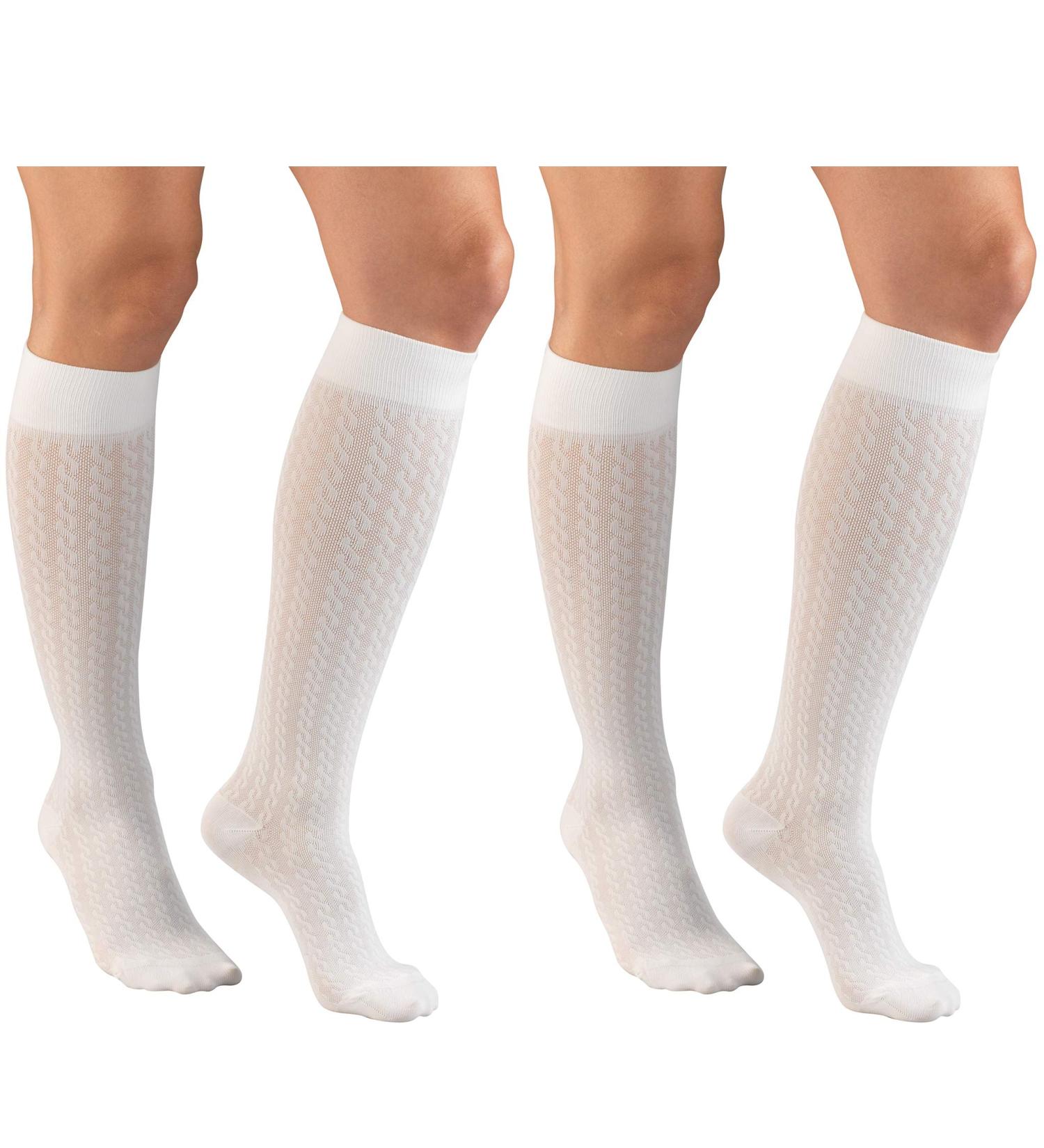 Truform Women's 15-20 mmHg Compression Dress Socks - White Cable Pattern Medium (Pack of 2) | International Shipping Available - Buy Online on GoSupps.com