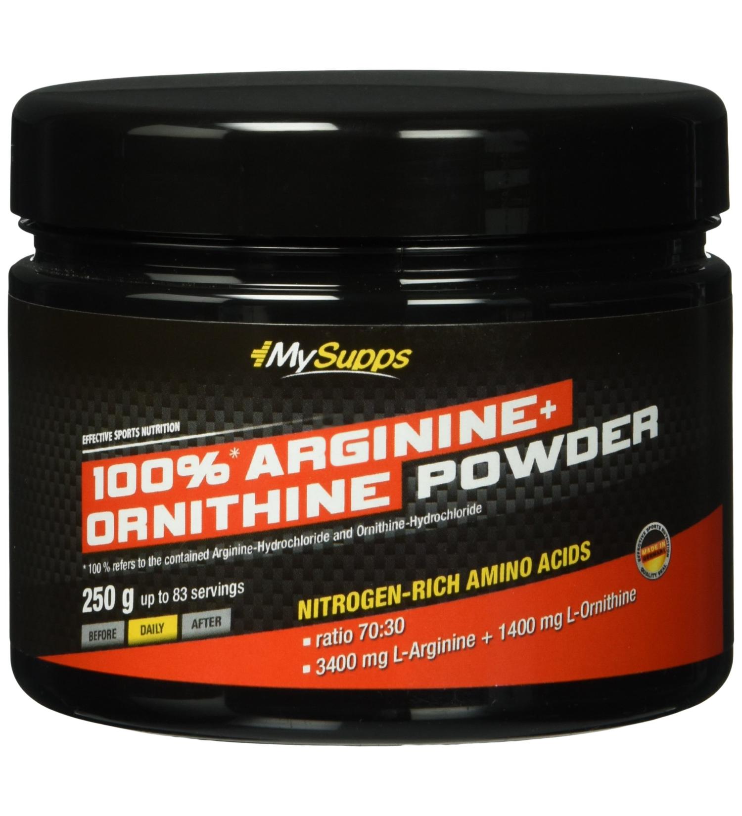MySupps L-Arginine & L-Ornithine Complex - High-Dose Amino Acids (3400mg L-Arginine & 1400mg L-Ornithine) - Pre-Workout Boost for Athletes - 250g Powder Made in Germany - Buy Online on GoSupps.com
