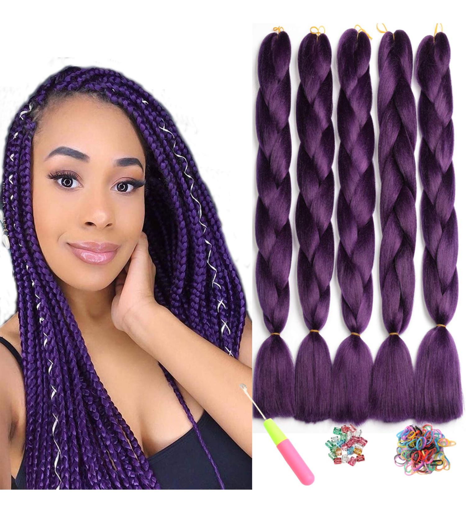 Showjarlly Jumbo Braid Art Hair Extensions - 24 Ombre Kanekalon Braid for Crochet & Box Braids (5 Pack) - Violet #61cm - Buy Online on GoSupps.com