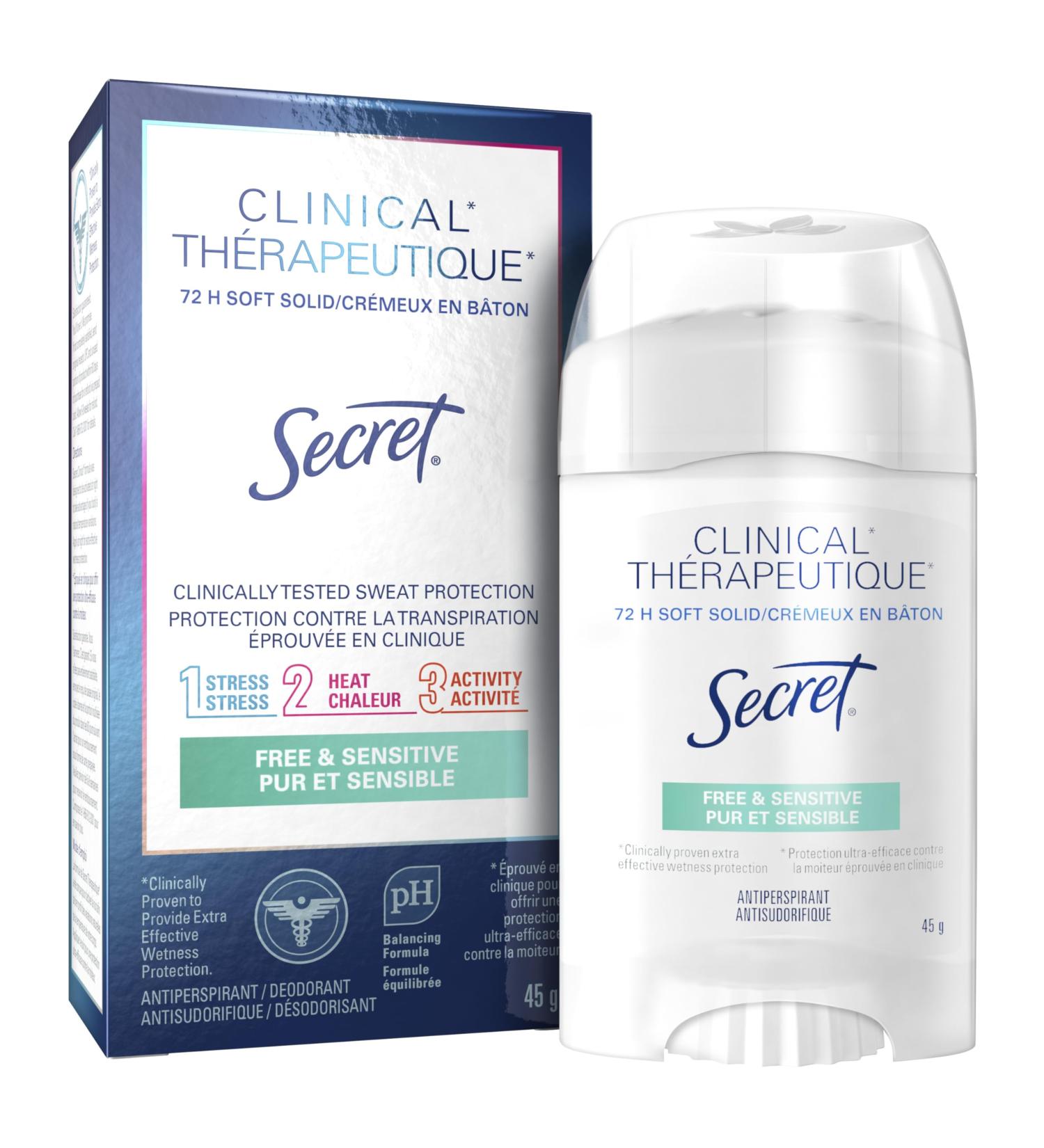 Secret Clinical Strength Soft Solid Antiperspirant and Deodorant Free & Sensitive 45 g Deodorant - Sensitive 45 g (Pack of 1) - Buy Online on GoSupps.com