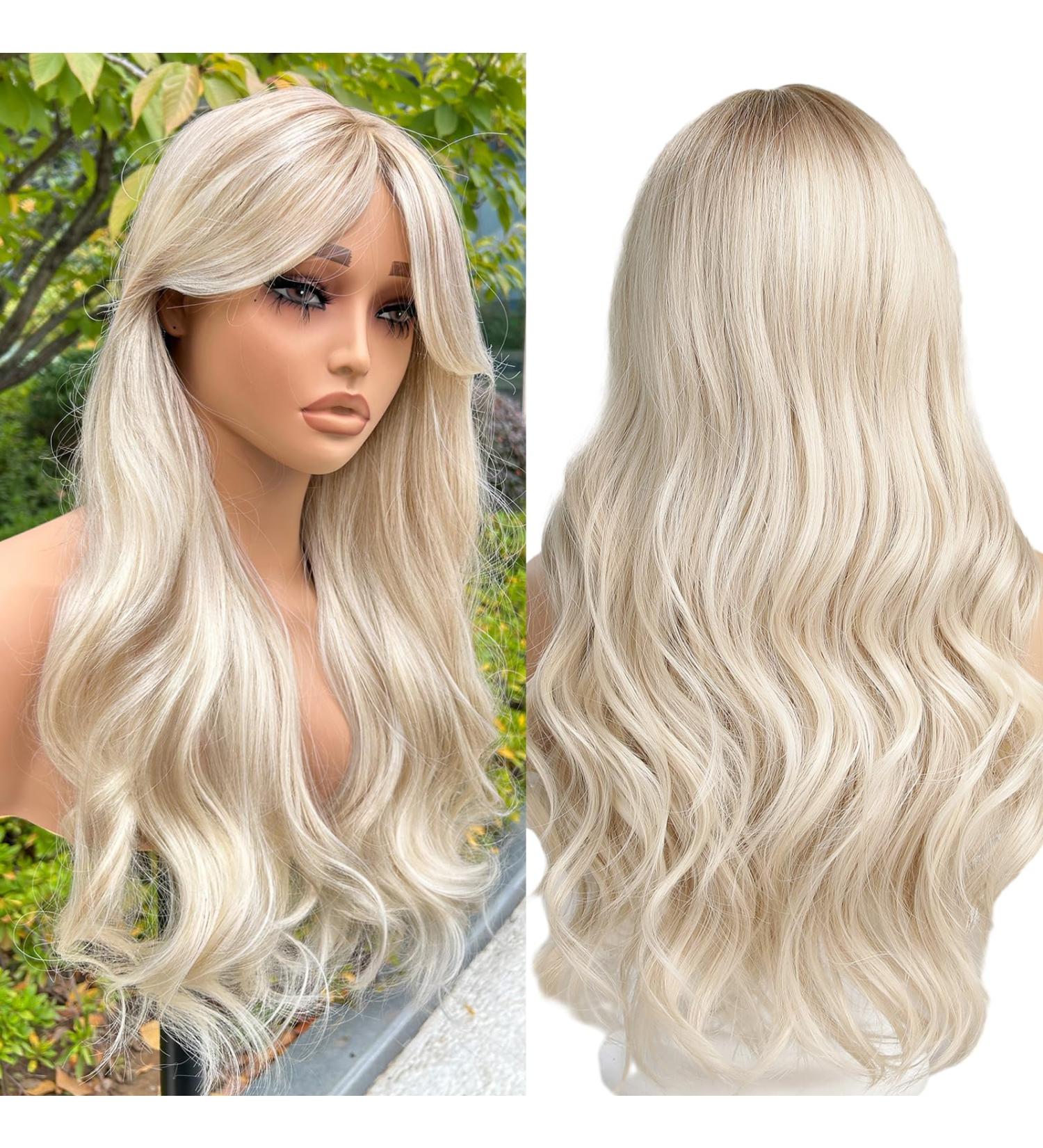 Wokestar Long White Blonde Wig for Women - Synthetic Hair with Curtain Fringe - Buy Online on GoSupps.com