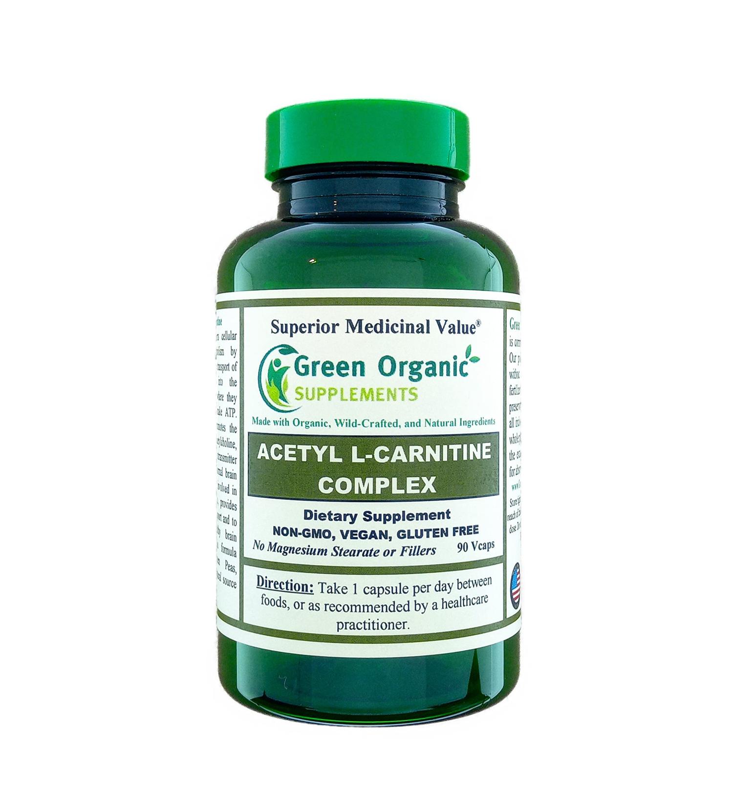 Green Organic Supplements Acetyl L-Carnitine Carnitine ALC 90 VCaps High Absorbable Non-GMO Gluten-Free (Single)