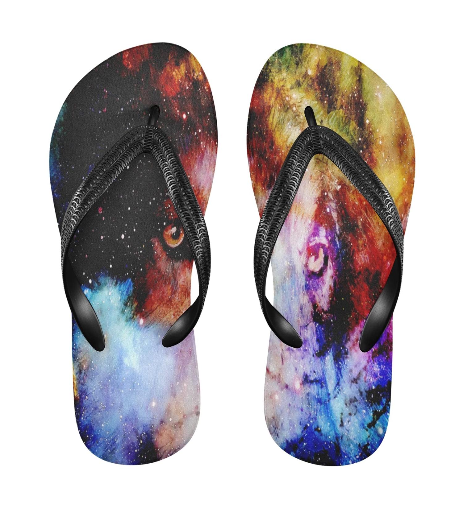 Mnsruu Magical Space Wolf Starry Flip Flops & Slippers for Men & Women | Stylish Travel & Home Sandals - Buy Online on GoSupps.com