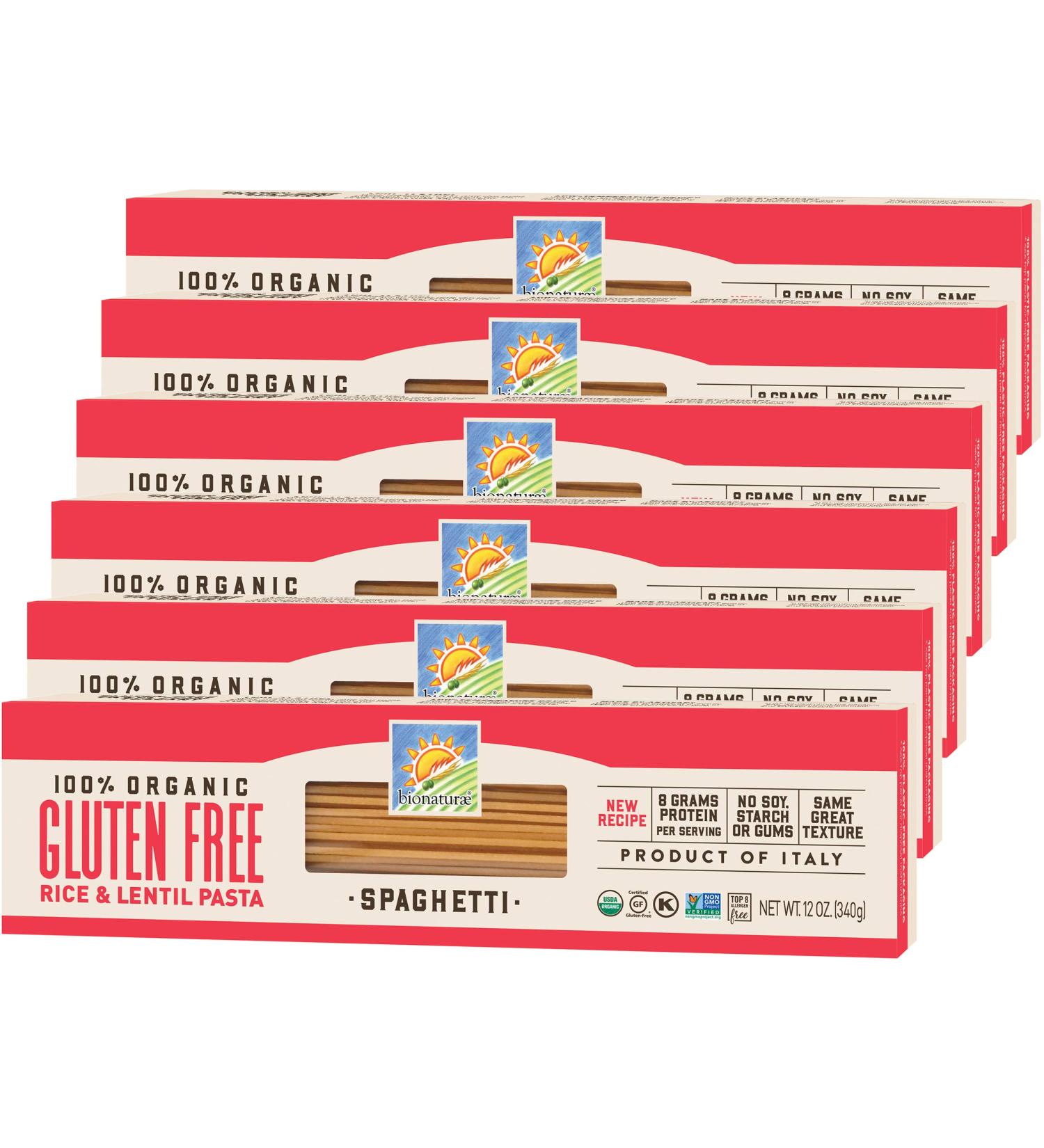 Bionaturae Gluten-Free Rice & Lentil Spaghetti Pasta 12oz (6 Pack) - Non-GMO, Lower Carb, Organic, Kosher, Made in Italy - Buy Online on GoSupps.com
