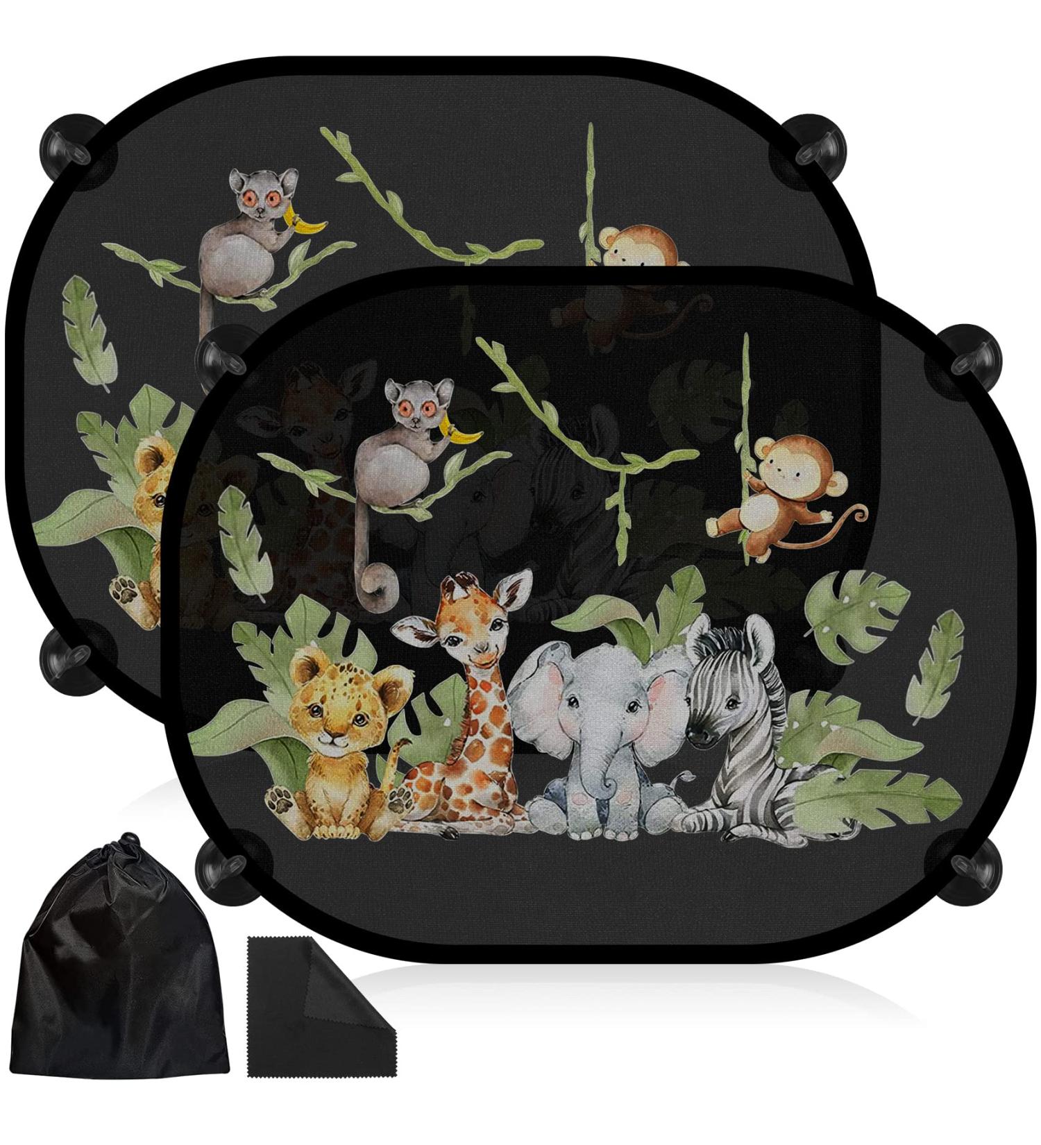Rymall Sun Protection Car Shades for Babies - UV Protection 2 Pieces 45x36.5 cm Suction Cup Cute Animal Motifs for Kids - Buy Online on GoSupps.com