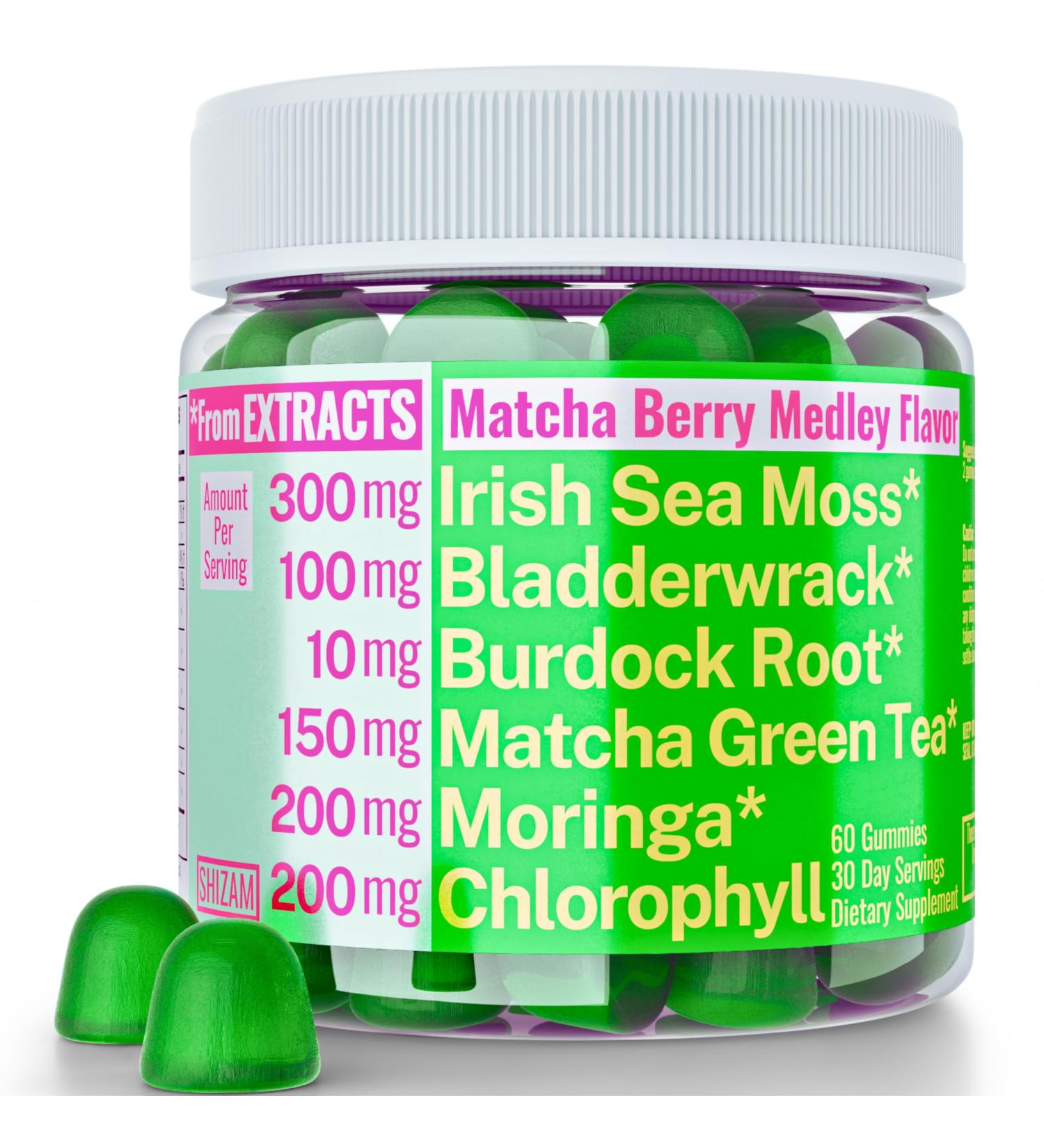 Moringa Irish Sea Moss Chlorophyll EGCg Green Tea Burdock Root Bladderwrack Super Greens Gummies Powder Capsules Pills Liquid Drops Oil Tincture Supplement Supplements Alt Organic Green Seamoss - Buy Online on GoSupps.com