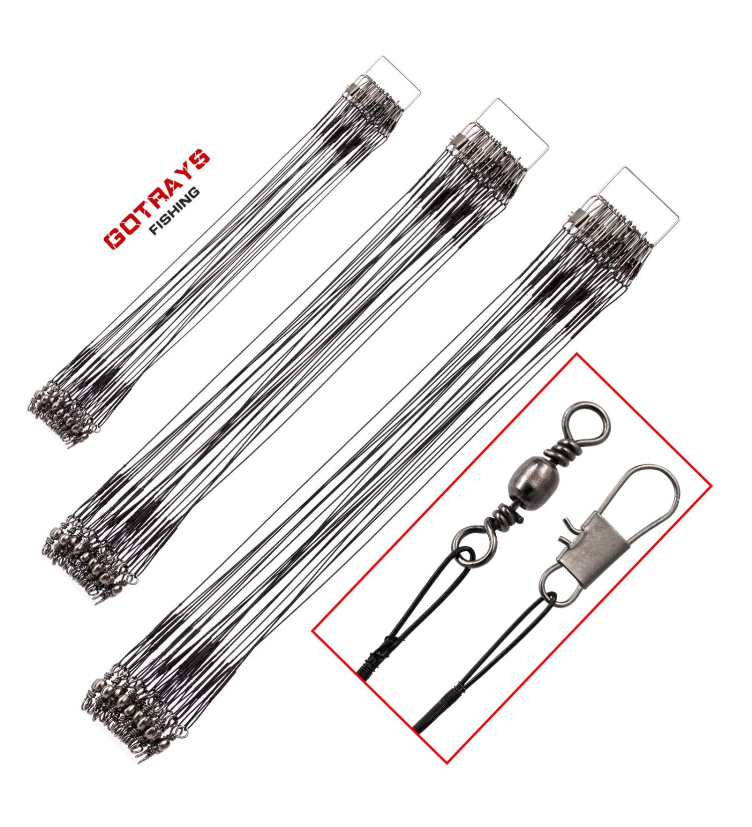 GOTRAYS Saltwater Stainless Steel Fishing Leaders with Swivels Snap Kits - 60pcs/40lb - Ideal for Tackle, Lures, Rigs, and Hooks - Buy Online on GoSupps.com