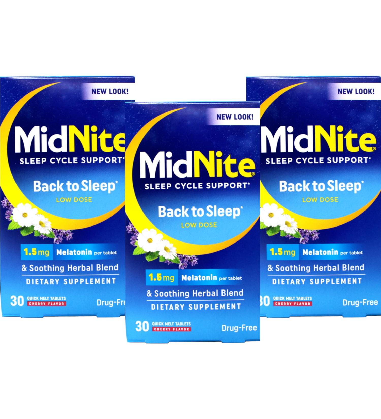 MidNite Sleep Health for Occasional Sleeplessness 30 Chewable Cherry Tablets (Pack of 3) - Buy Online on GoSupps.com