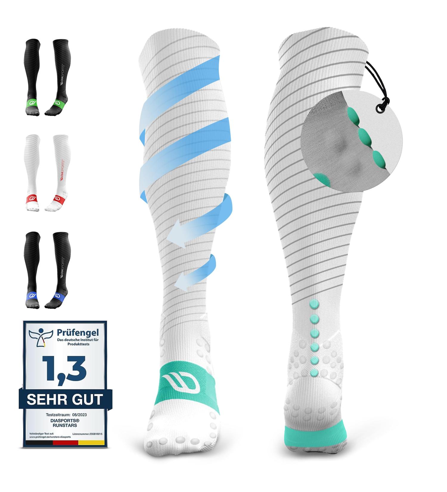 Diasports RunStars Compression Socks for Sports & Running - Premium Marathon & Triathlon Gear for Men & Women - Green/White - Buy Online on GoSupps.com