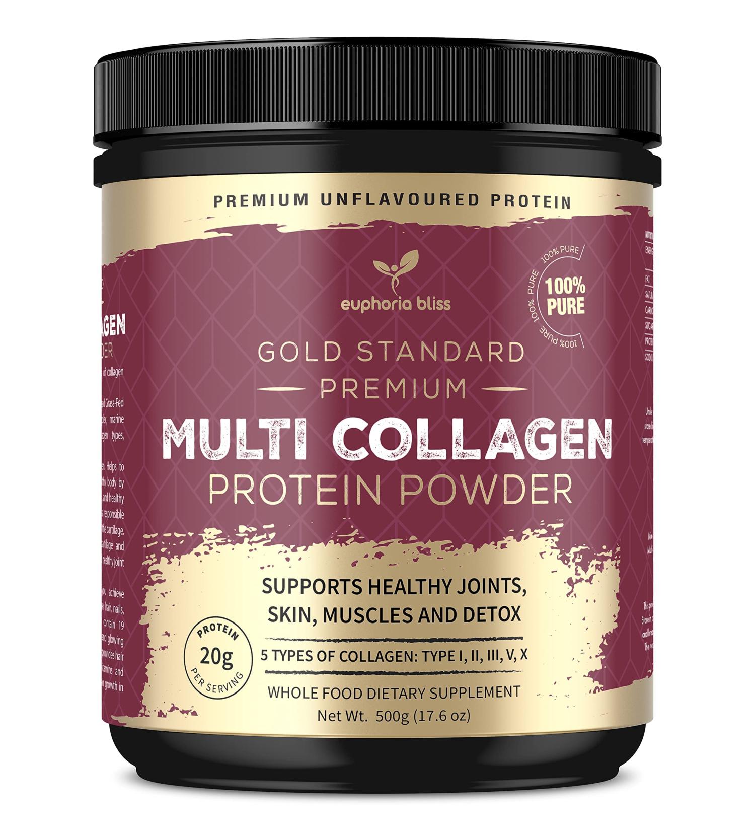 500G Multi Collagen Protein Powder | Unflavoured | Grass Fed Bovine, Wild Caught Fish, Free-Range Chicken & Eggshell Collagen | Types I II III V & X | Halal Certified - Buy Online on GoSupps.com