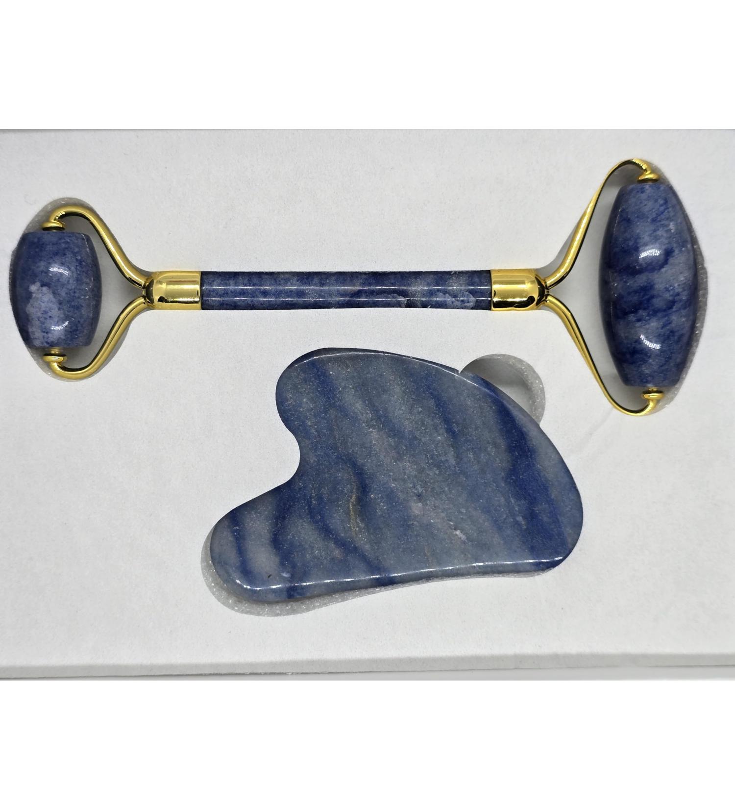Jade Roller Gua Sha Set Natural Face Roller Skin Care Tools for Puffy Eyes Relief Anti Aging (Blue Aventurine) - Buy Online on GoSupps.com