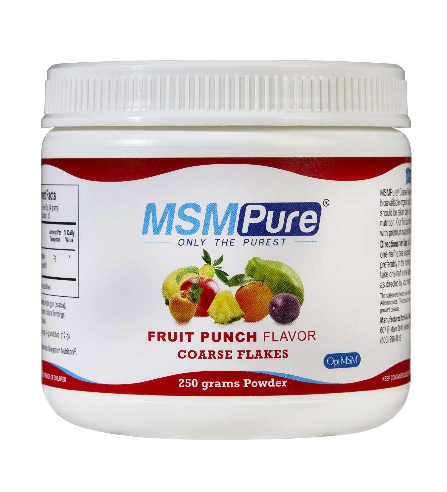 KALA HEALTH MSMPure Fruit Punch Flavored Coarse MSM Powder Flakes US-Made MSM for Joint Health Skin Appearance and Hair & Nail Support 8.8 oz Organic Sulfur Fruit Punch 8.8 Ounce (Pack of 1) - Buy Online on GoSupps.com