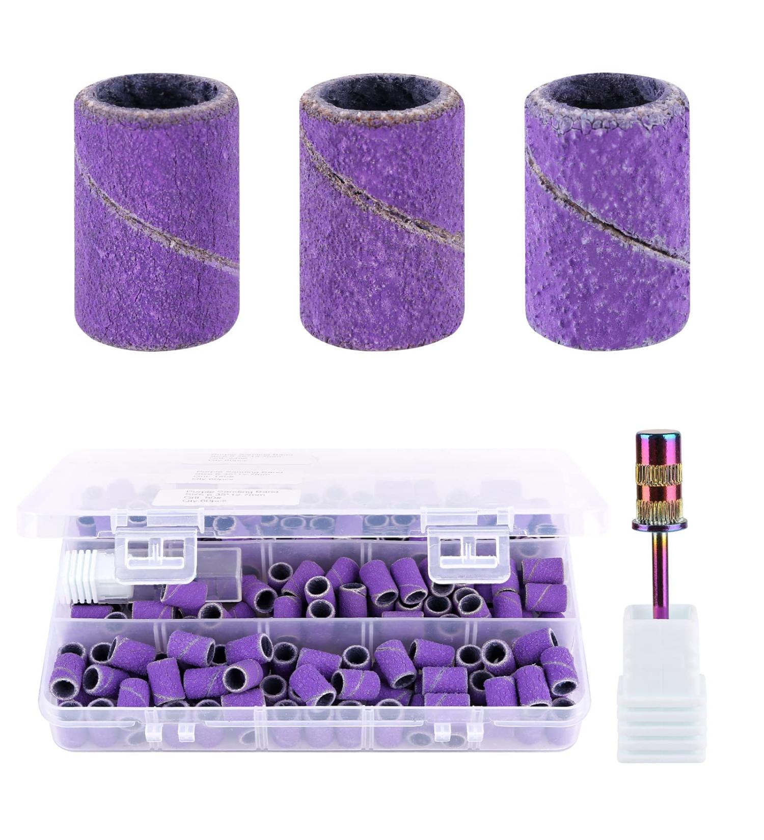 Bellehome 180pcs Nail Sanding Bands | Professional Sand Bands for Nail Drill Grit 80/150/240 | Purple Efile Sanding Bands for Acrylic Nails - Buy Online on GoSupps.com