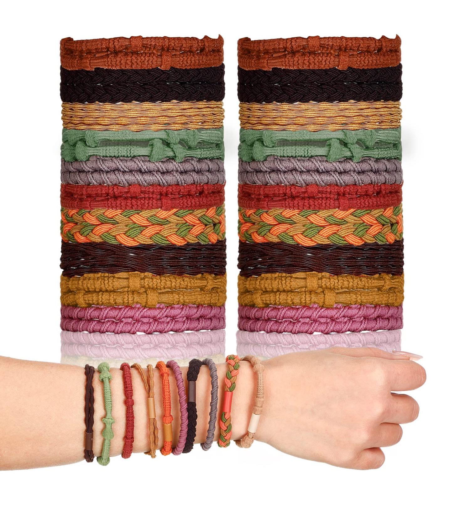 40 Pcs Boho Hair Ties: Cute Elastic Bracelet Ponytail Holders for Women - Soft Bands for Thick Thin Long Curly Hair - Buy Online on GoSupps.com