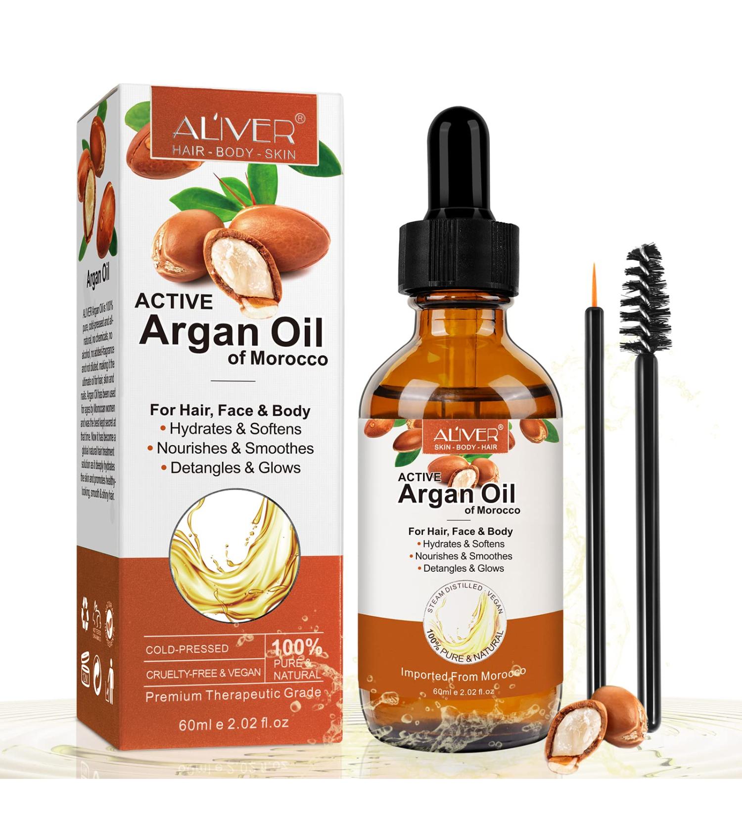 AL'IVER Argan Oil of Morocco - 100% Pure Cold Pressed Organic Oil for Hair Growth, Skin Care & Nails - 2.02 Fl Oz - Buy Online on GoSupps.com