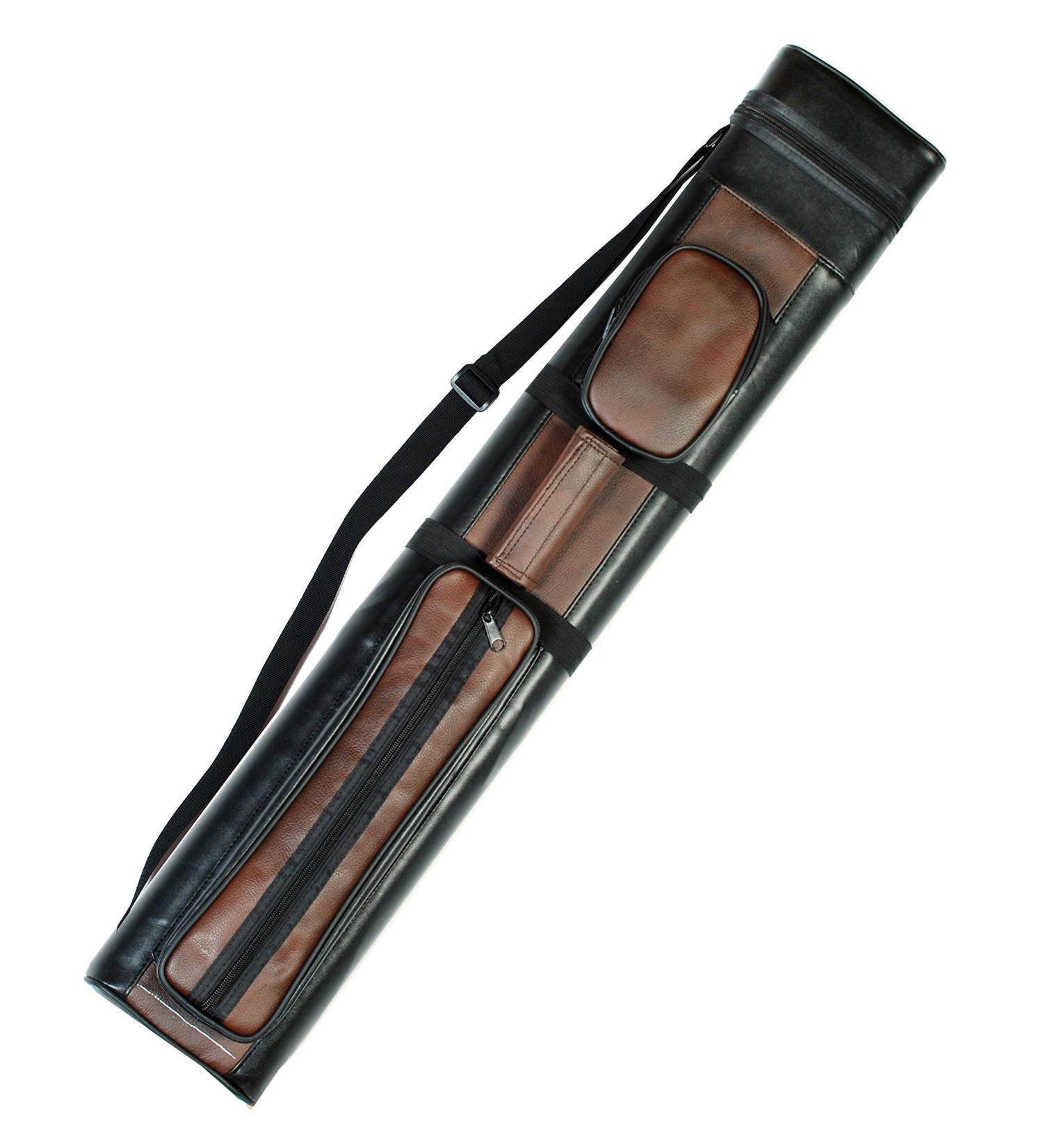 Iszy Billiards Pool Cue Case - 2x2 Portable Pool Stick Carrying Bag with Small and Large Pockets & Adjustable Shoulder Strap - Pool Table Accessories Brown Black