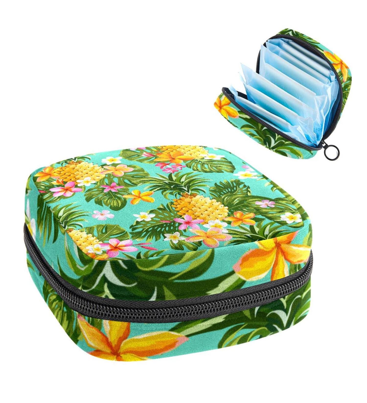 Anna Cowper Tropical Pineapple Floral Leaves Sanitary Napkin Storage Bag - Portable Period Pouch for Women and Teens - Multi-colored - Buy Online on GoSupps.com