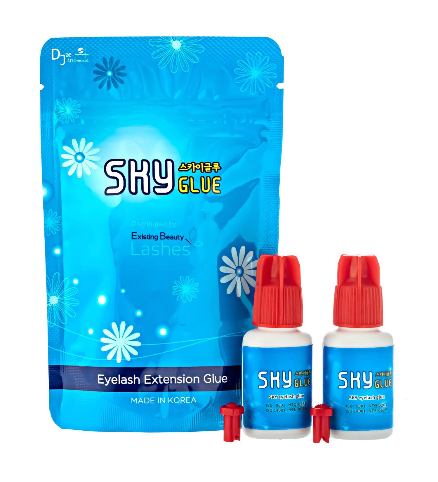 2 Pack Sky Glue S+ Professional Eyelash Extension Glue - Extra Strong Adhesive for Long Lasting Lash Extensions - 6-7 Weeks Retention - 1-2s Dry Time - Semi Permanent Black Glue - 2 Bottles 5ml Ea - Buy Online on GoSupps.com