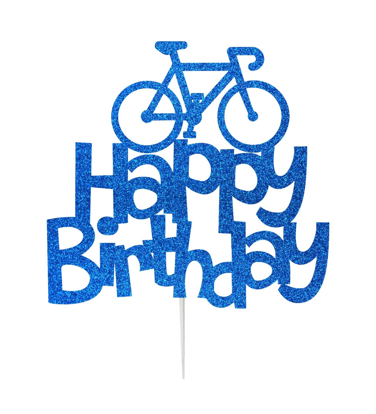 LissieLou Bicycle Style Happy Birthday Cake Topper Decoration in Dark Blue Made in the UK - Buy Online on GoSupps.com