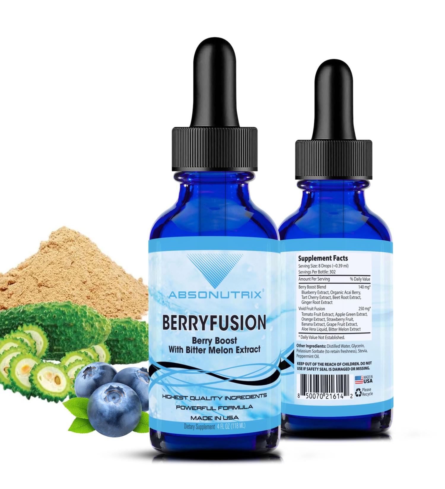 Absonutrix BerryFusion 390 mg 4 FL OZ Liquid 302 Servings Made in USA Plant-Based Ingredients Blueberry Extract Bitter Melon Gluten-Free Non-GMO - Buy Online on GoSupps.com