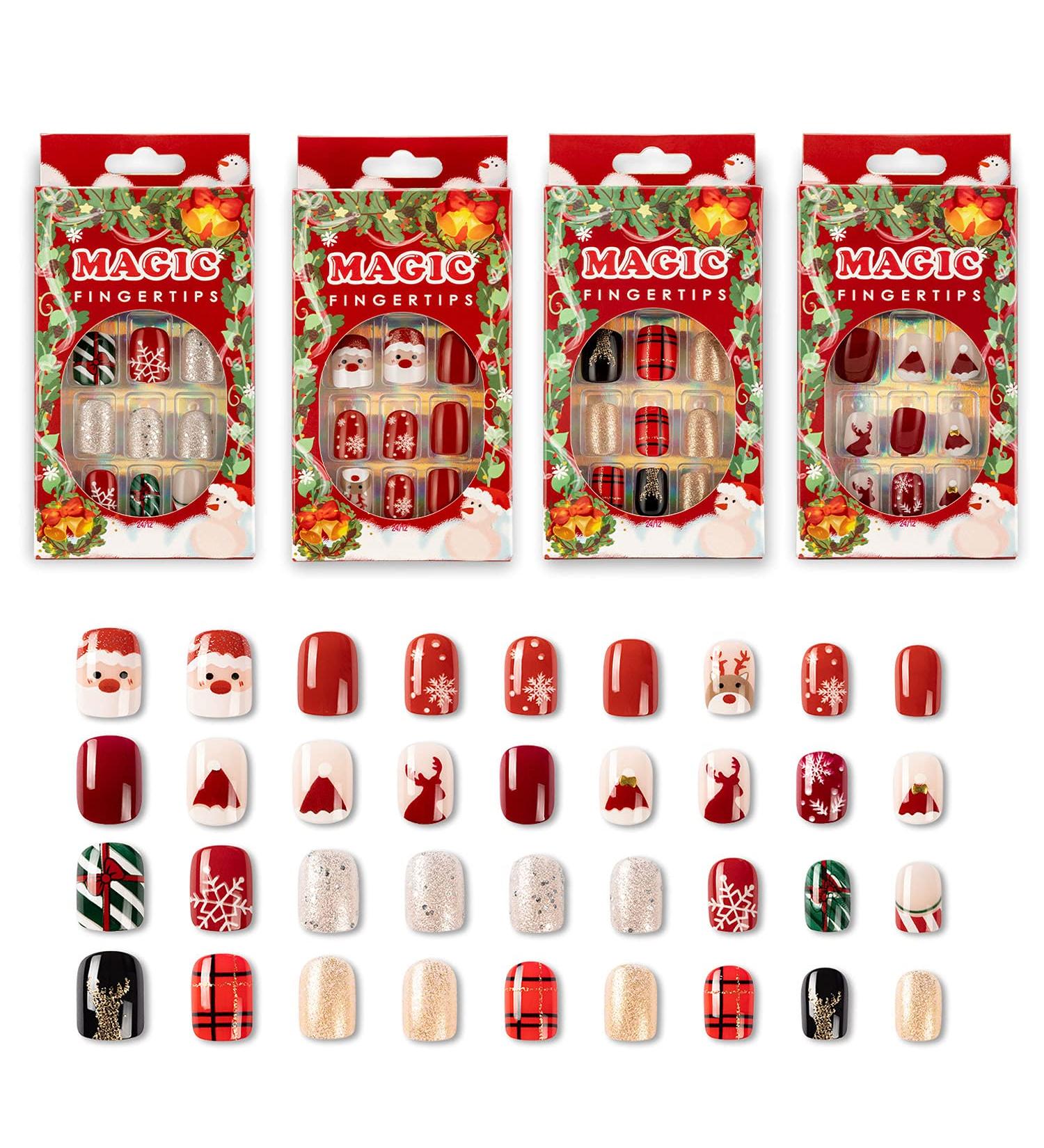 Noverlife 96PCS Winter Holiday Squoval False Nails Kit - Festive Acrylic Nail Tips with Nail Glue for Women & Girls - Buy Online on GoSupps.com
