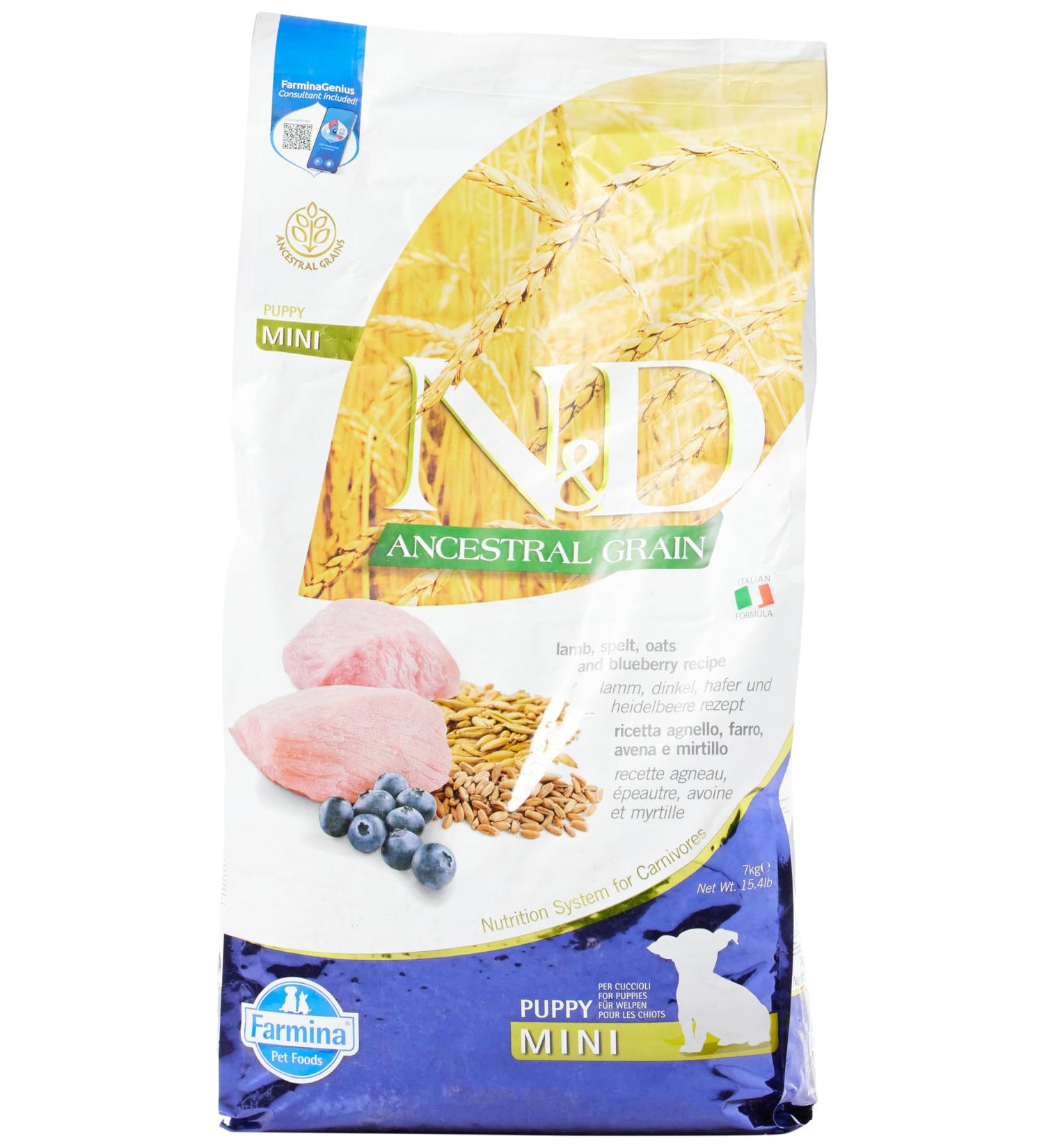 N&D ANCESTRAL Grain Dog Lamb Spelt Oats and Blueberry Puppy Mini 7KG - Buy Online on GoSupps.com