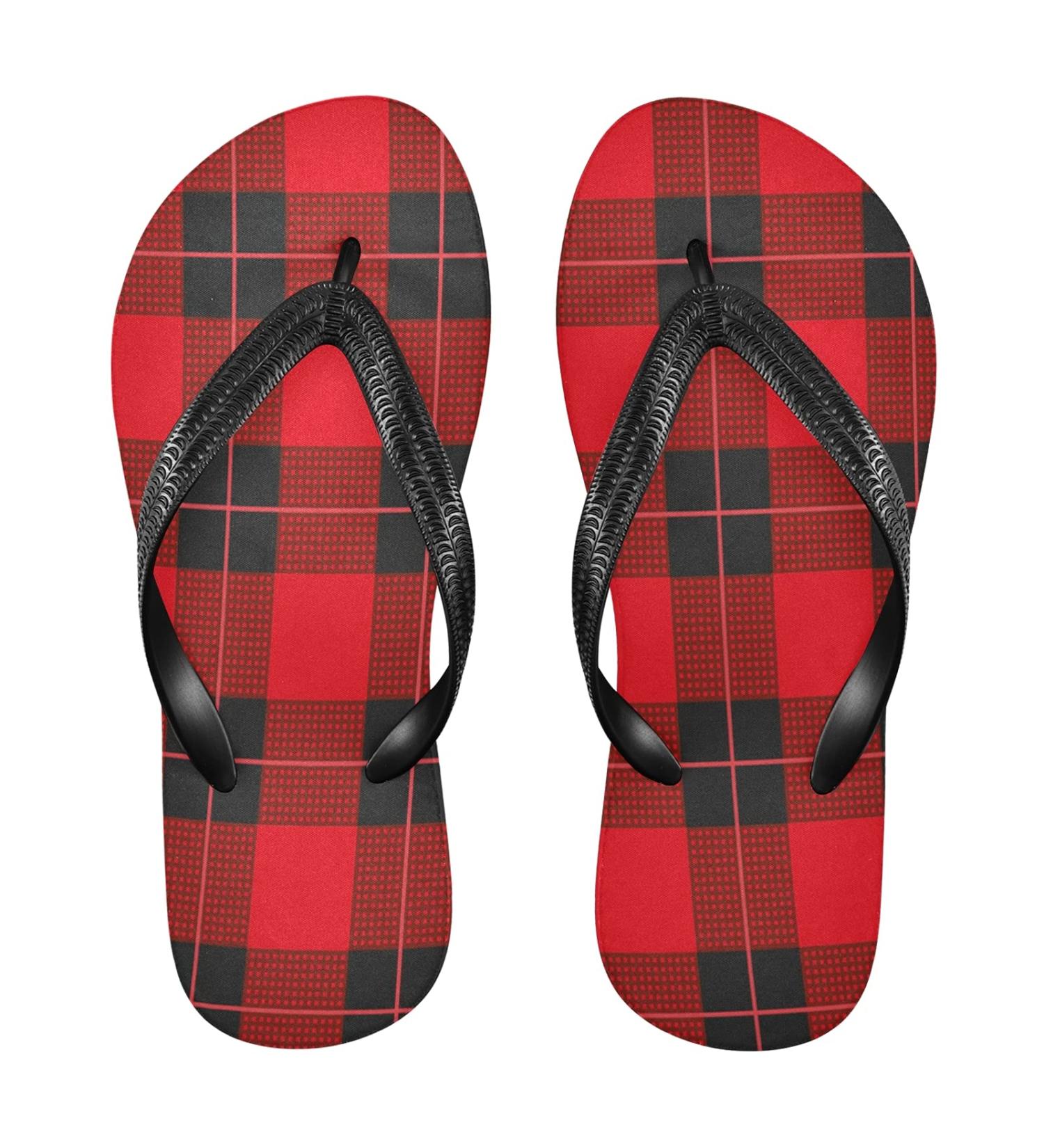 Buy Mnsruu Black and Red Checked Christmas Flip-Flops | XXL Multi-Colored Sandals for Home Hotel Spa & Travel - Unisex Comfort - Buy Online on GoSupps.com