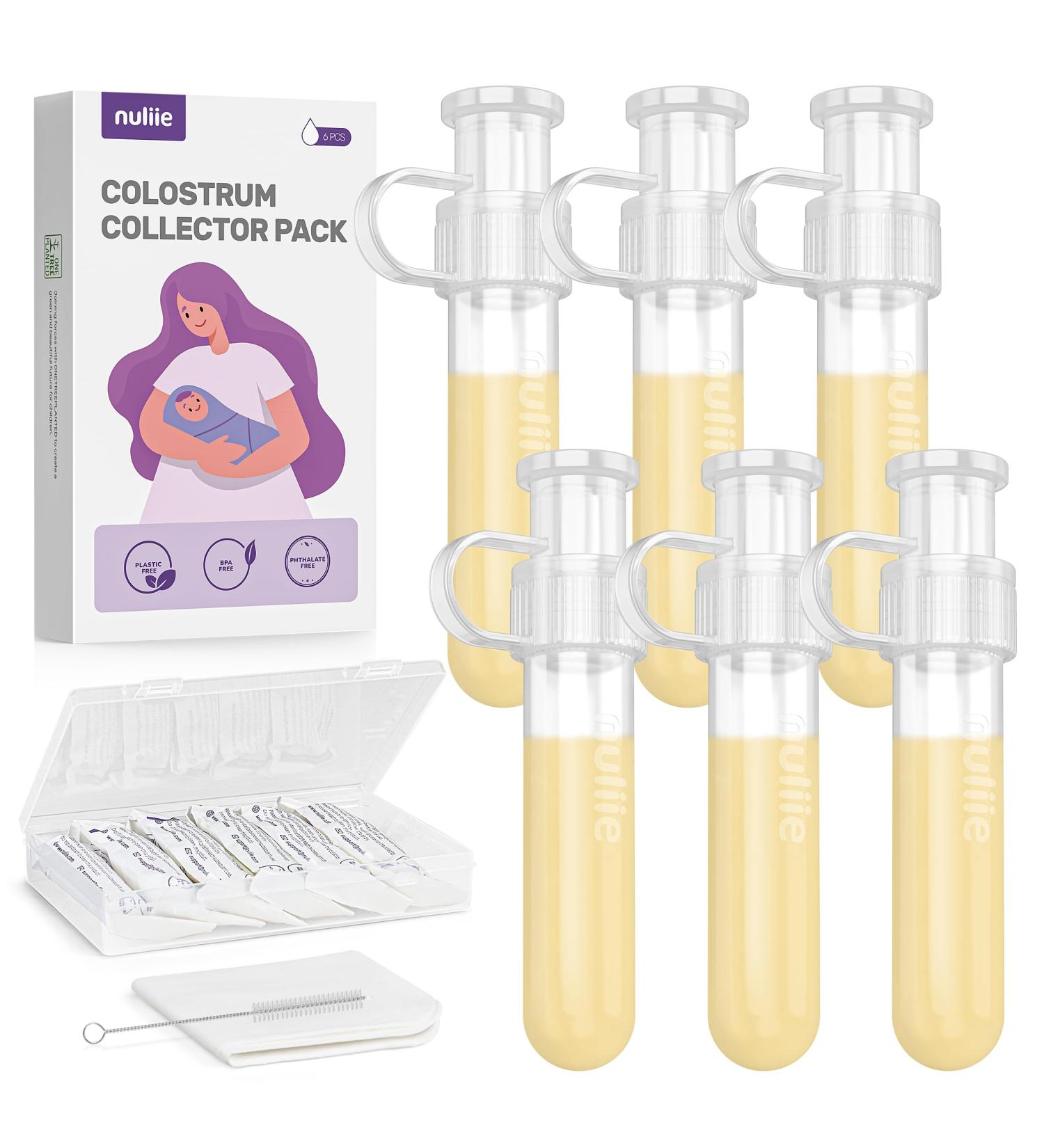 Nuliie Colostrum Collector Kit - 7ml/6PCs BPA-Free Reusable Breast Milk Collector with Cotton Cloth Storage Tank & Cleaning Brush | Ideal for Newborns - Buy Online on GoSupps.com