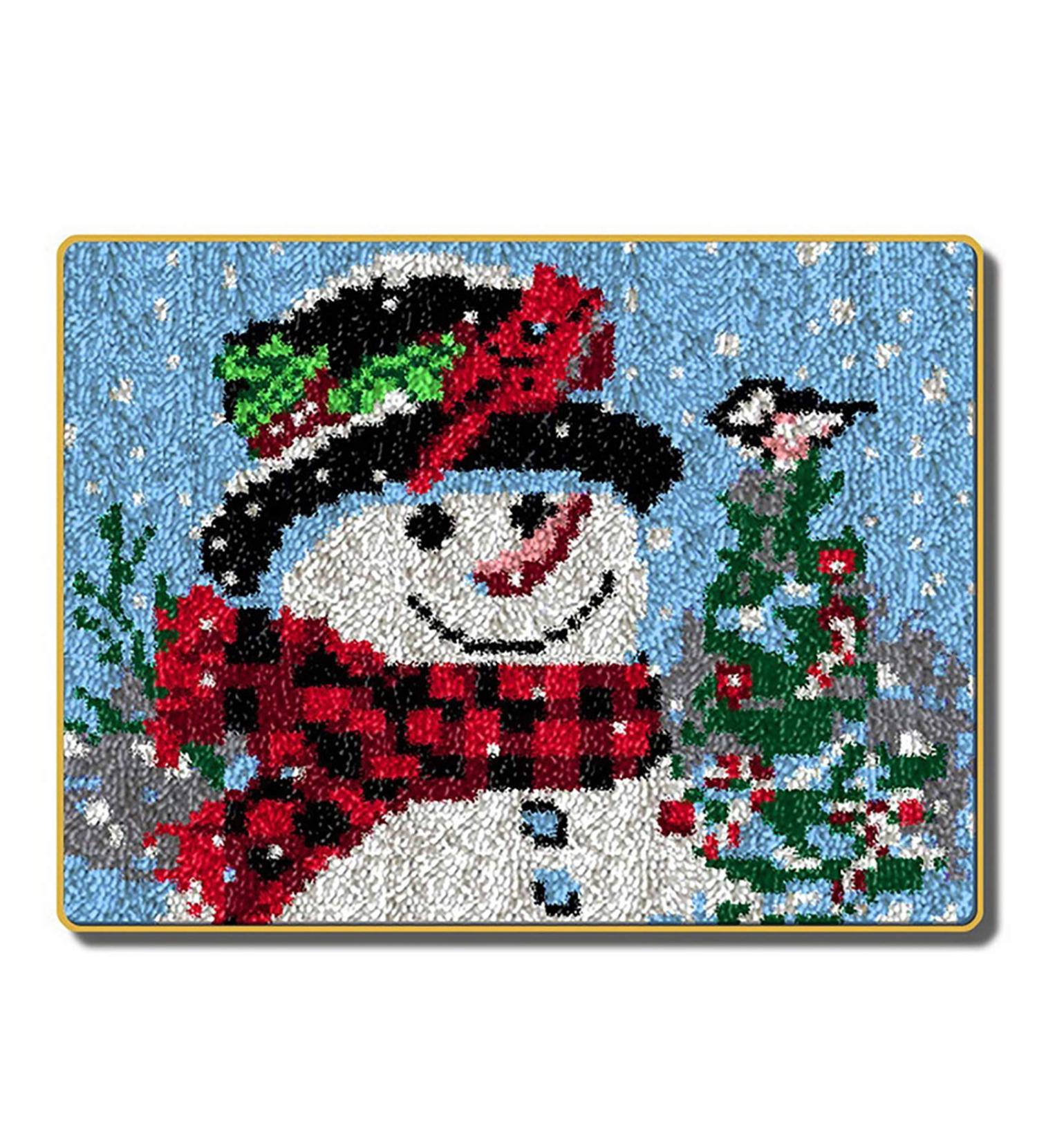 Christmas Snowman Latch Hook Rug DIY Kit - 20.5X15 Inch - Canvas Print - Crochet Yarn - Holiday Decoration & Activity - Buy Online on GoSupps.com