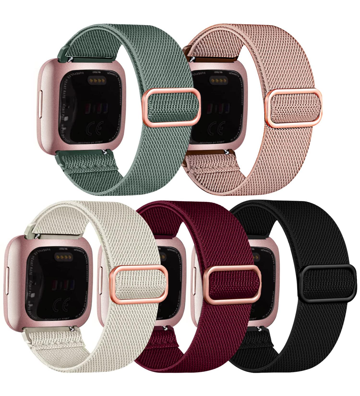 Chinbersky 5-Piece Adjustable Nylon Bracelet Set for Fitbit Versa 2/Versa/Versa Lite - Stylish Sports Replacement Bands for Men & Women - Buy Online on GoSupps.com