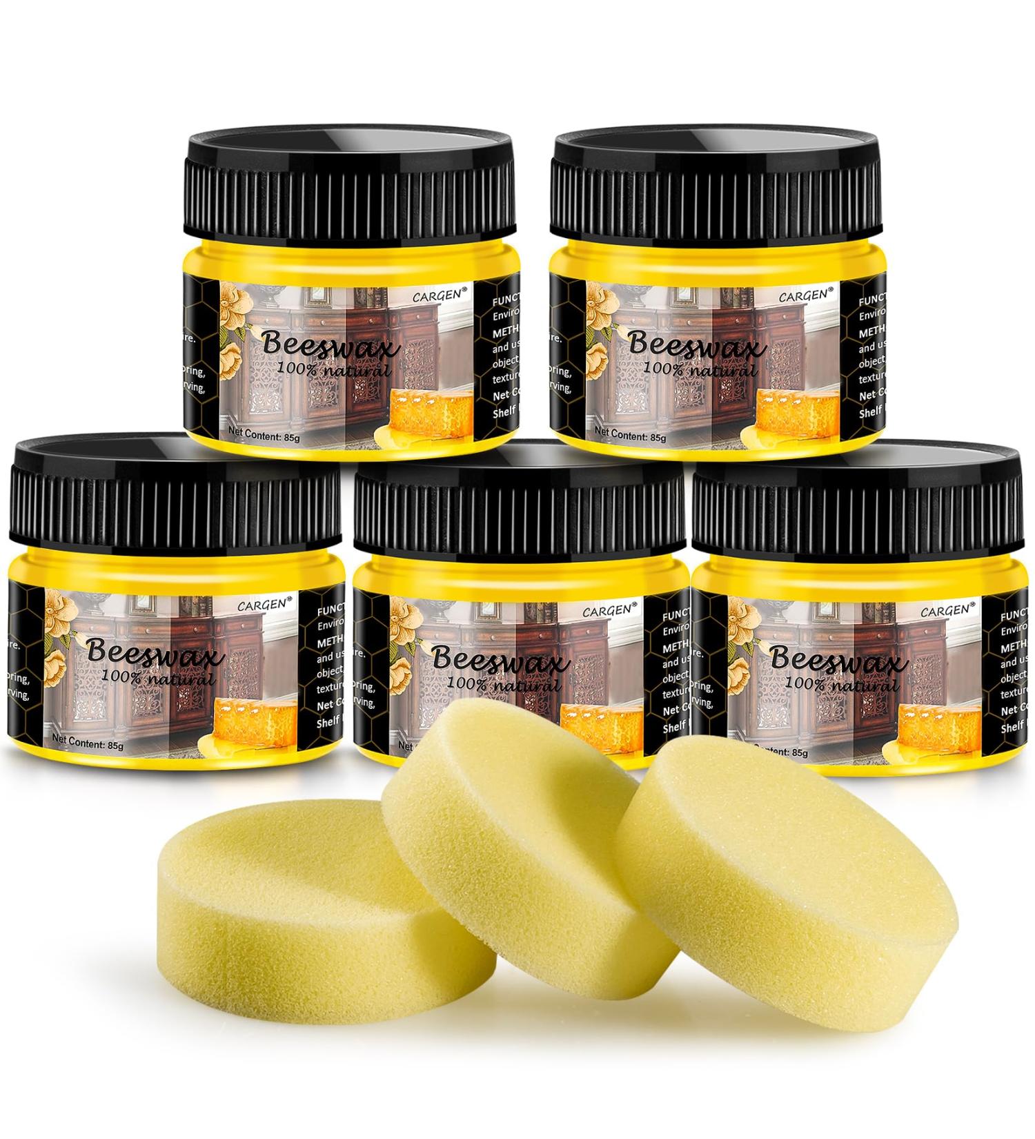 Cargen Beeswax Furniture Polish - 5 Beeswax Bars & 3 Sponges for Wood Protection & Maintenance | Ideal for Dining Tables Floors Doors & More - Buy Online on GoSupps.com