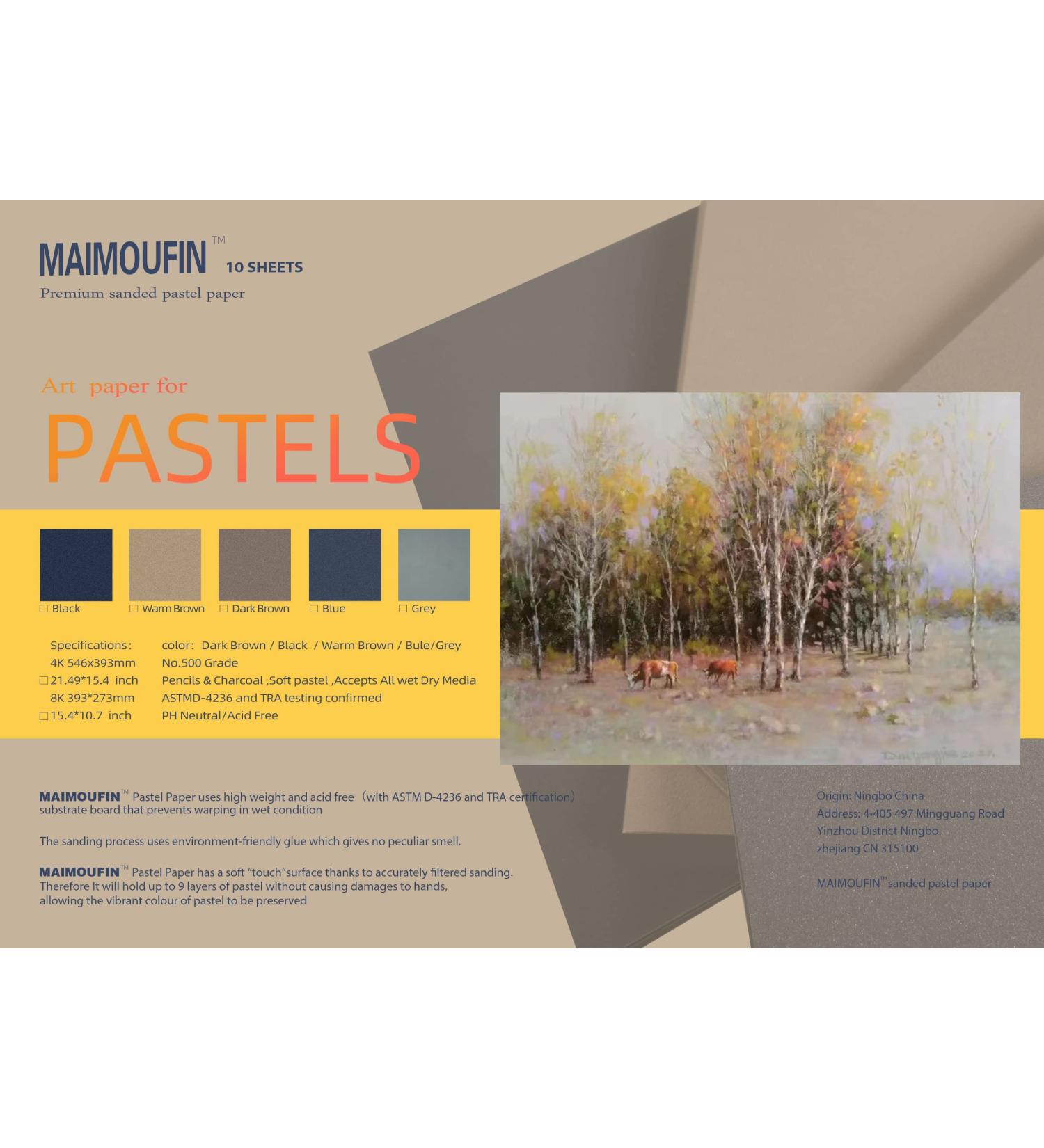 Maimoufin 10 Sheets Sanded Pastel Paper - 15.4 x 10.7 inch Warm Brown Craft Paper for Dry/Wet Painting - Art Supplies for Pastels, Pencils, & Charcoal - Buy Online on GoSupps.com