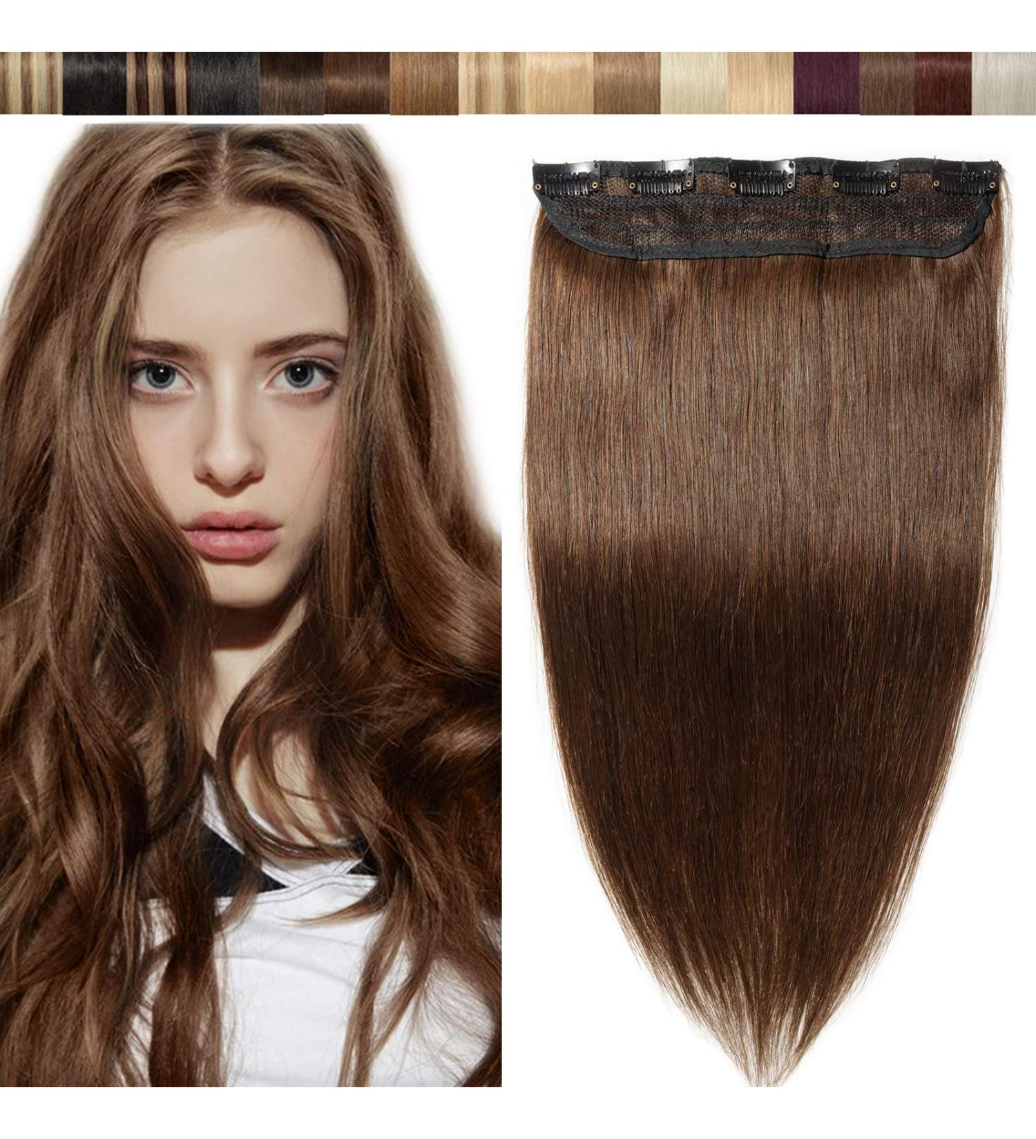 SEGO Clip-in Extensions | 100% Remy Human Hair Medium Brown #4-1 18 (45cm) - 50g Hairpiece - Buy Online on GoSupps.com