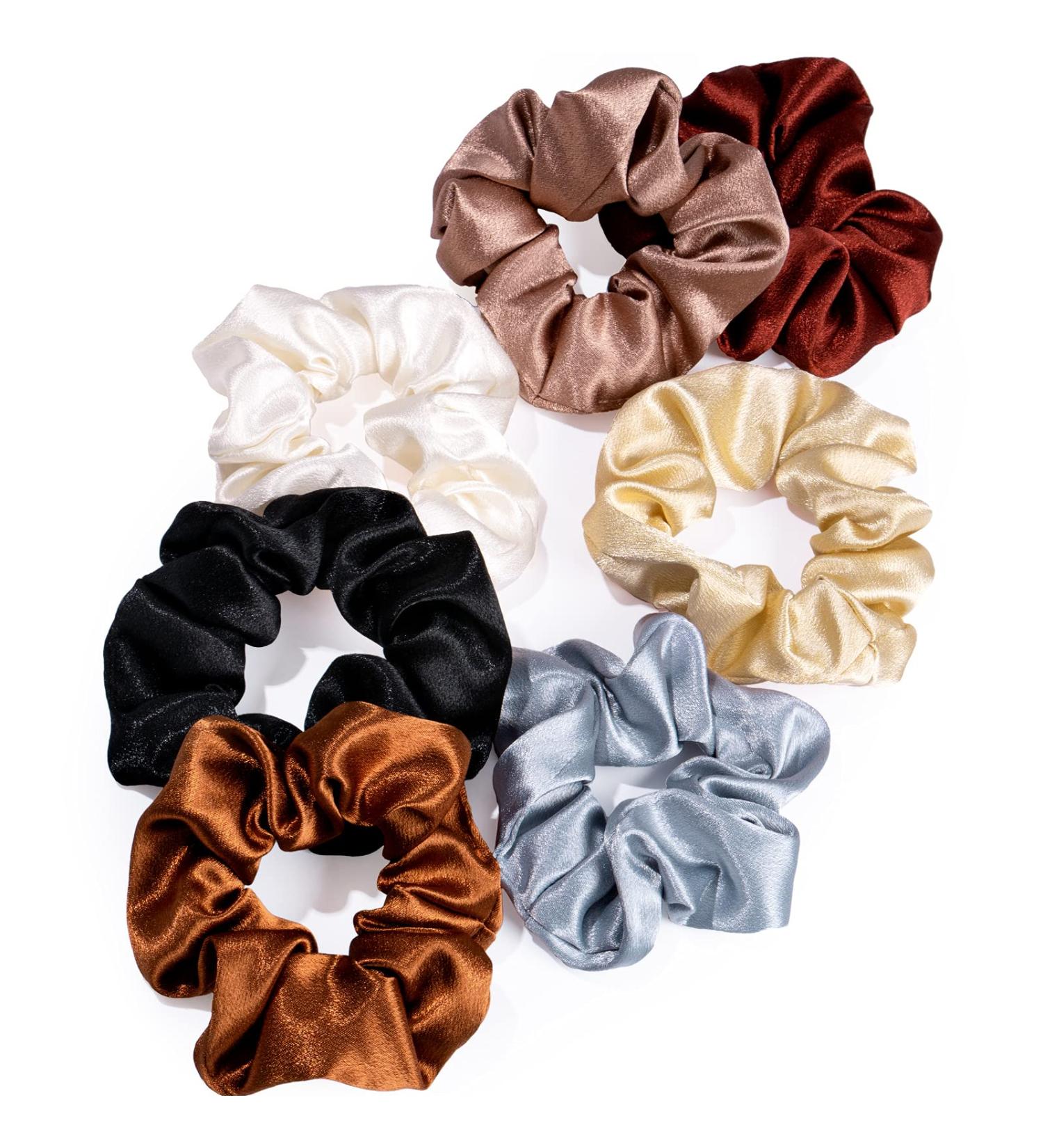 Whaline Silk Satin Hair Scrunchies Elastic 7 Colors Hair Tie Bands Traceless Large Hair Bands Non-Slip Ponytail Holder Ropes Hair Accessories for Women Girl Thick Thin Hair (Brown & Blue Series) - Buy Online on GoSupps.com