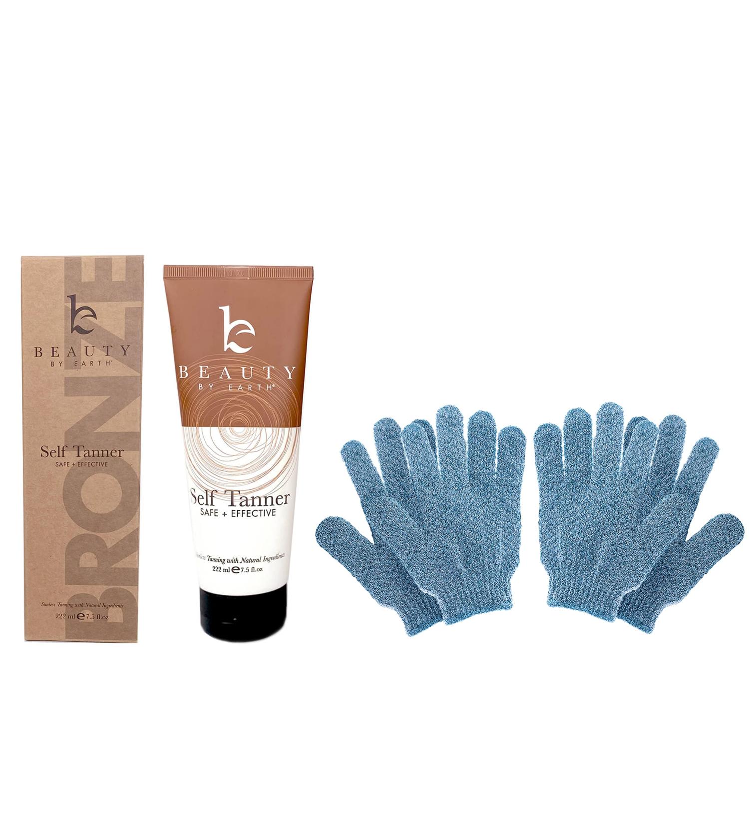 Organic Self Tanner with Aloe Vera & Shea Butter - Sunless Tanning Lotion for Natural Fake Tan - Includes Exfoliating Shower Gloves - Light, Medium, or Dark - Buy Online on GoSupps.com