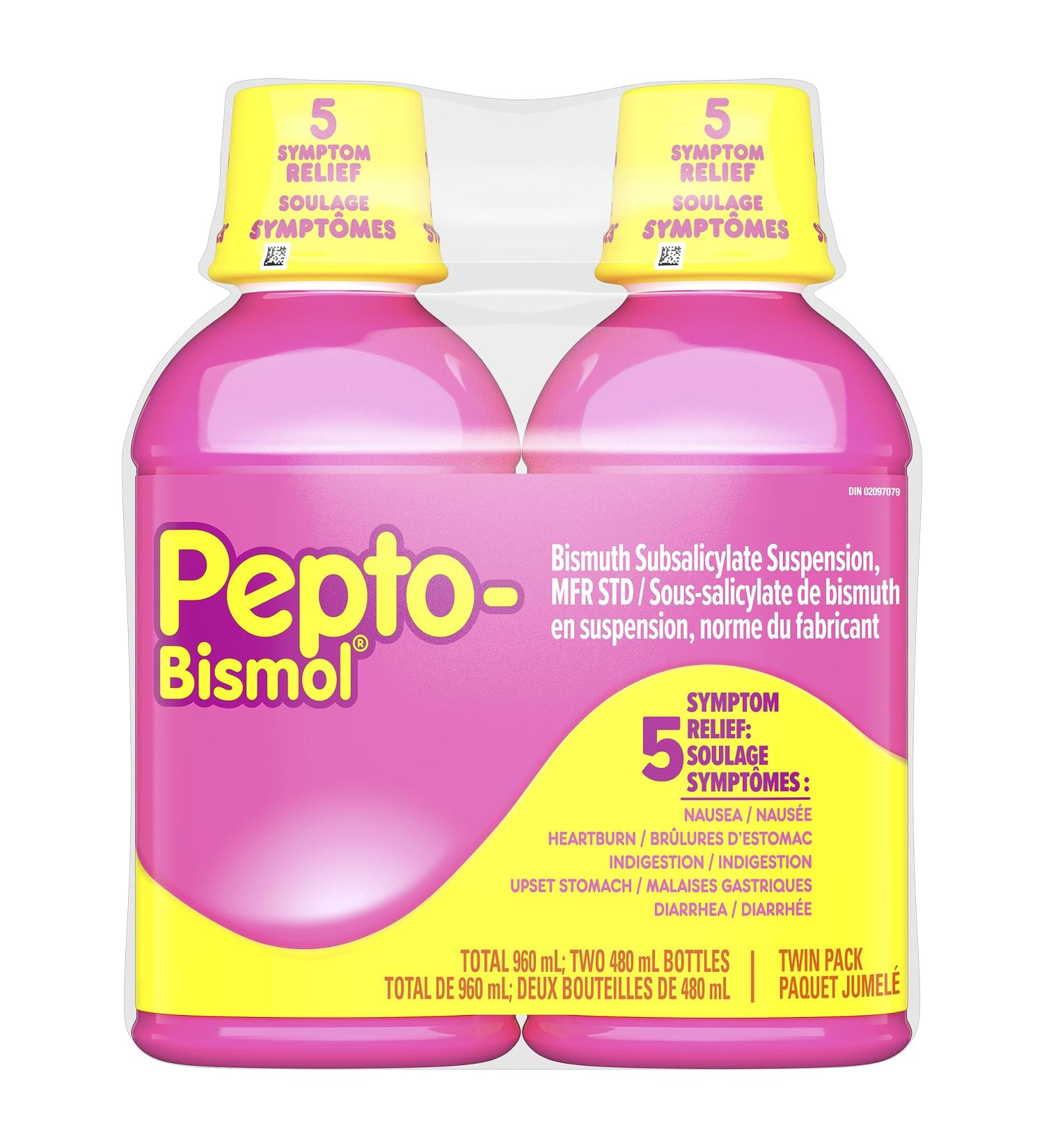 Pepto Bismol Liquid Upset Stomach Relief Diarrhea Relief Heartburn Nausea Indigestion Upset Stomach Original Flavor Pack of 2 480mL each Original 480 ml (Pack of 2) - Buy Online on GoSupps.com