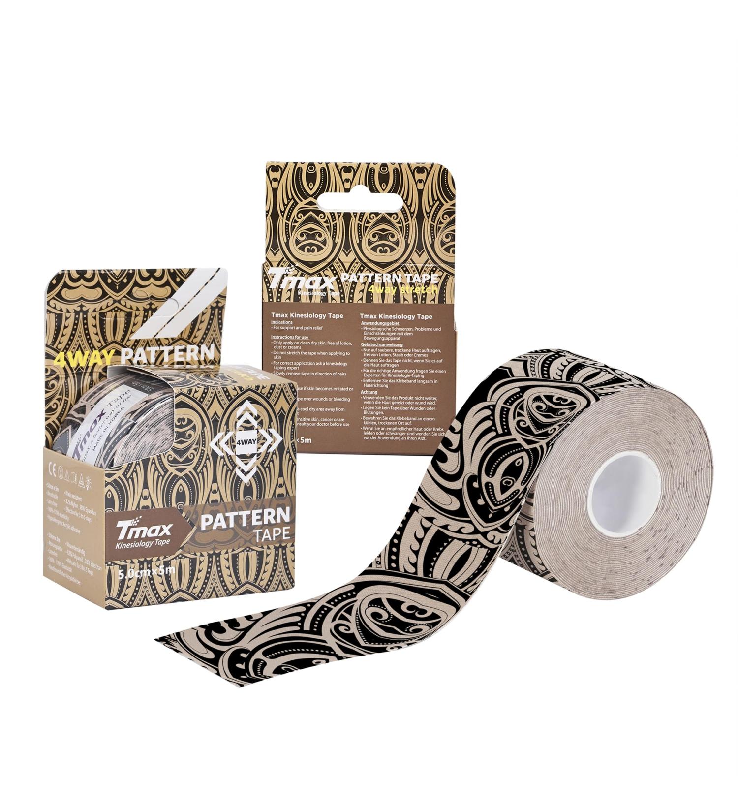 Tmax Waterproof Kinesiology Tape | 4-Way Stretch Physio Tape for Injury Support & Pain Relief (5m x 5cm) - Beige - Buy Online on GoSupps.com