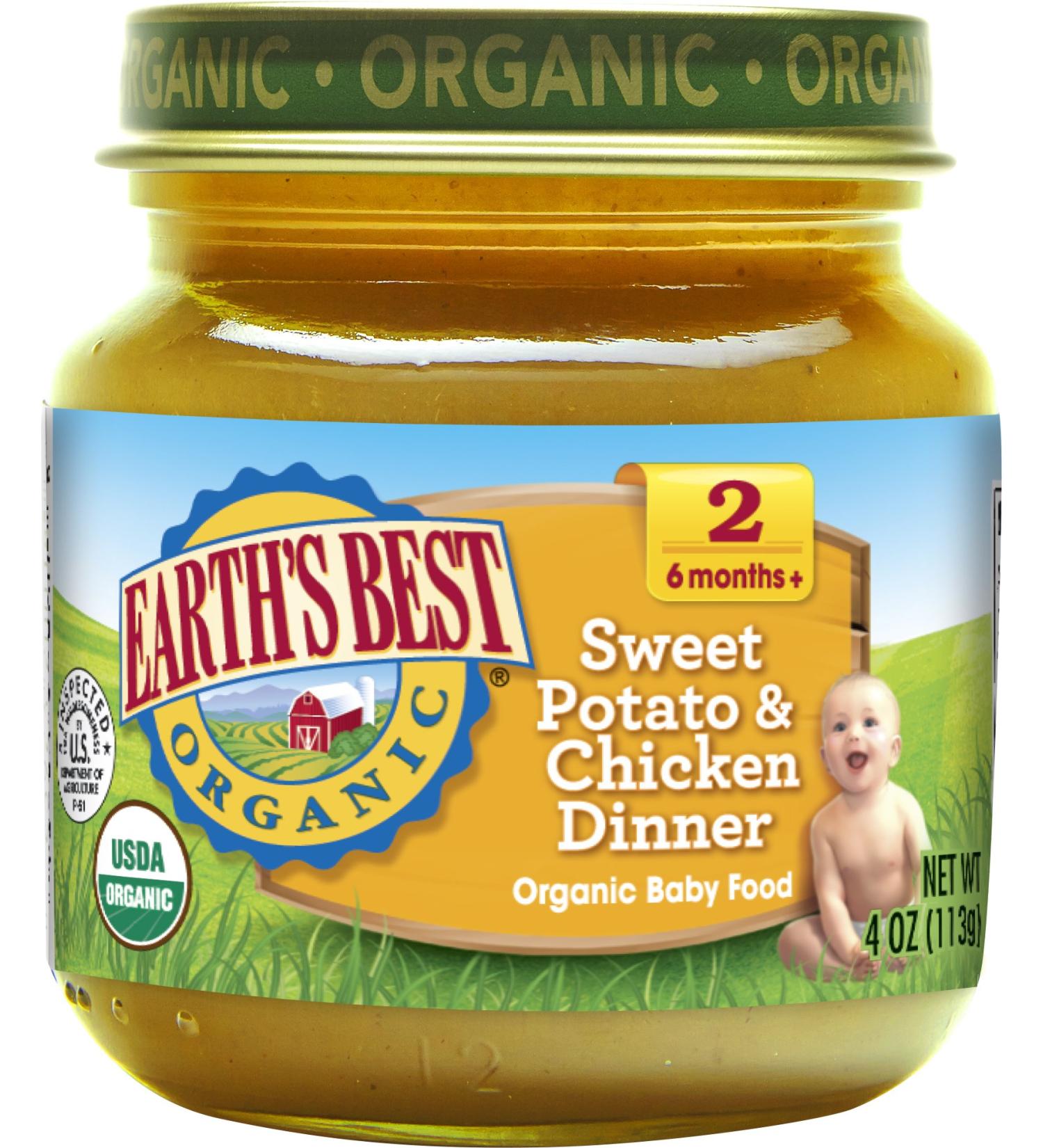 Earth's Best Organic Stage 2 Baby Food - Sweet Potato & Chicken Dinner 4 oz Jar - Buy Online on GoSupps.com