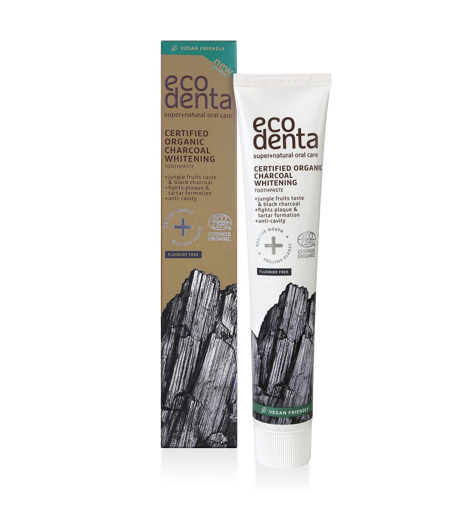 Ecodenta Charcoal Teeth Whitening Toothpaste 75ml - Natural Whitens & Plaque Removal - Fluoride Free with Aloe Vera - Pack of 1 - Buy Online on GoSupps.com