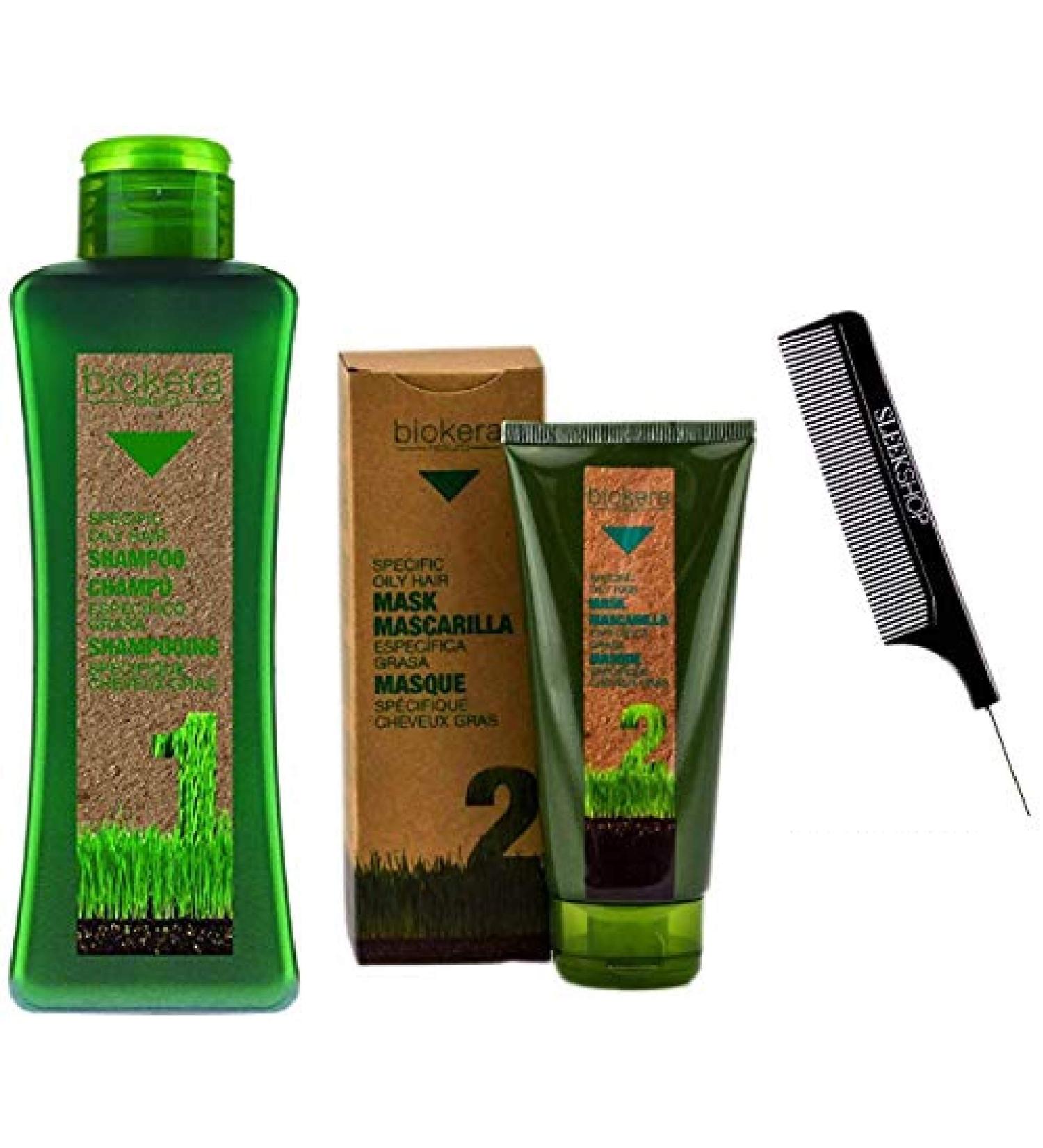 Salerm Biokera SPECIFIC OILY HAIR Shampoo & Conditioner Mask DUO SET Regulates Oil Production Excess Oiliness (W/Sleek Comb) Masque (1000 ml (36 oz) + 200 ml (6.9 oz) LARGE DUO KIT)