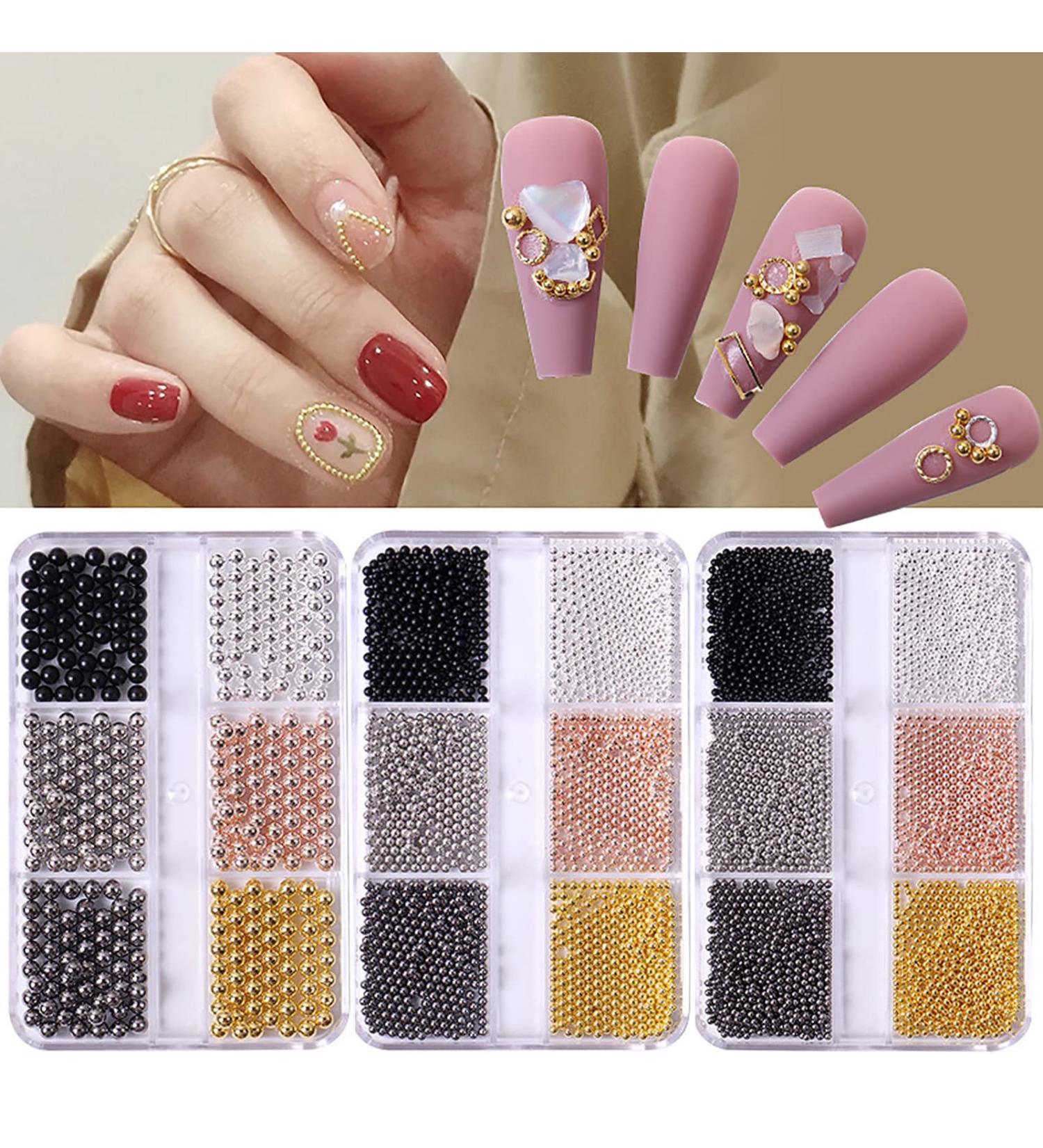 Nail Art Caviar Beads- Gold Silver Black Rosegold Gray Steel Beads- DIY Crafts Accessories (3 Boxes) - Buy Online on GoSupps.com
