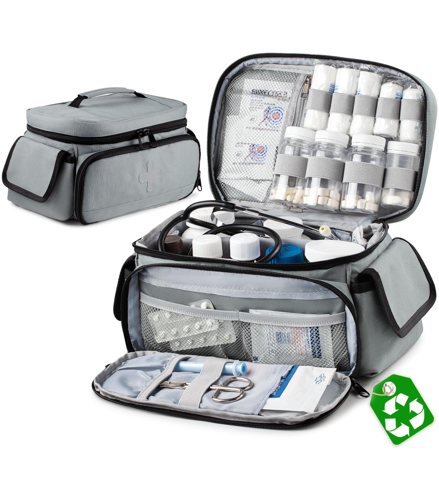 Eco-Friendly Medicine Bag | Travel Pill Organizer & Medical Supplies Storage | Lockable First Aid Bag Gray - Buy Online on GoSupps.com