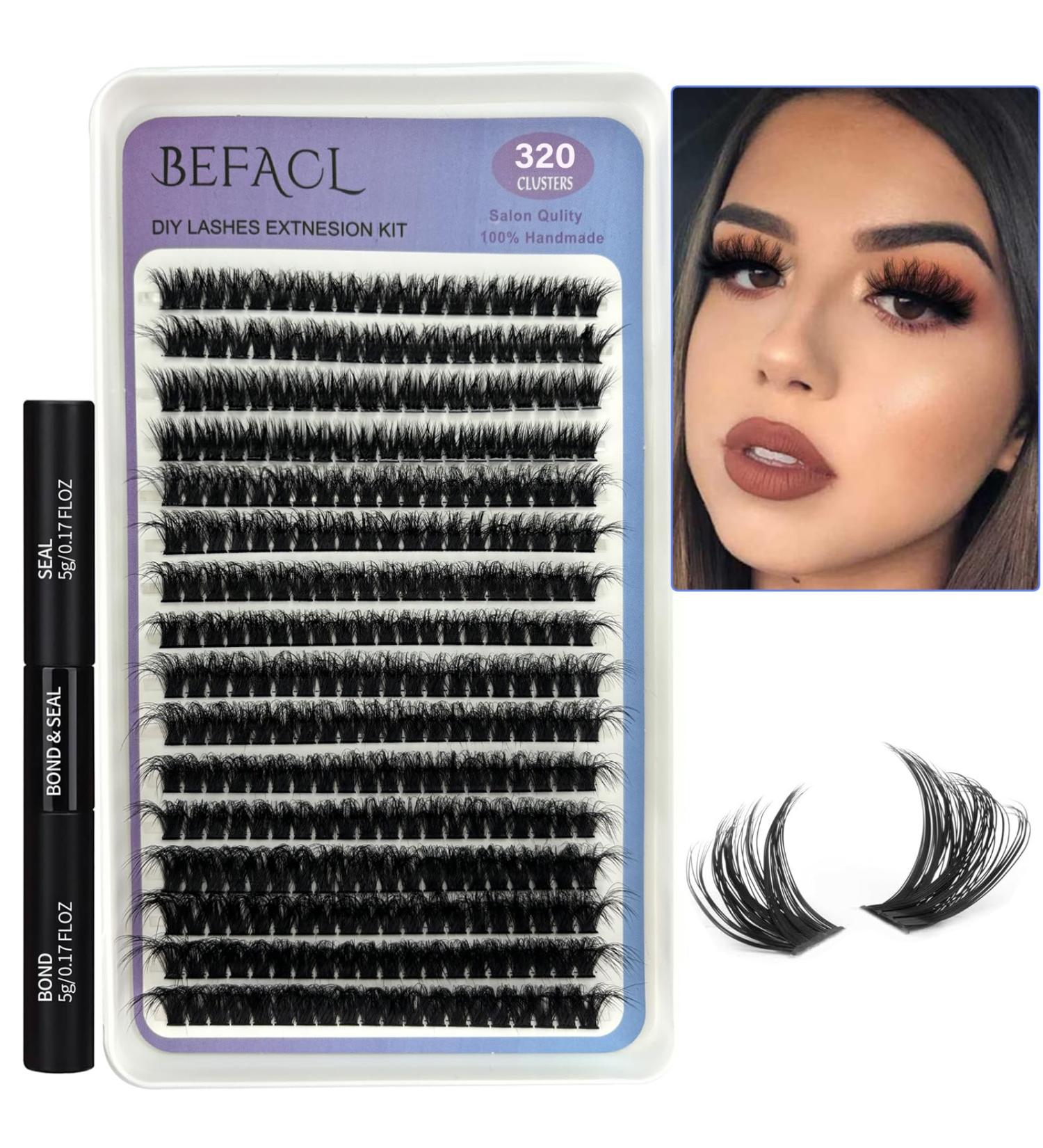 Fluffy Lash Clusters Kit - 320Pcs 80D Eyelash Extension Set with Bond & Seal | BEFACL D Curl Wispy Individual Cluster Lashes (8-16mm - Buy Online on GoSupps.com